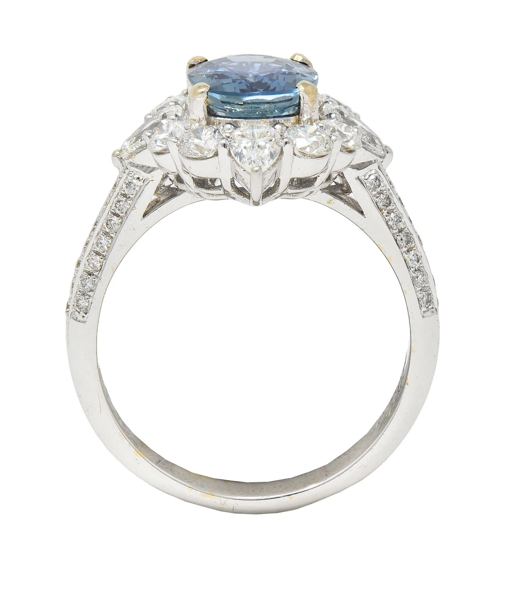 Contemporary 3.19 CTW No Heat Sapphire Diamond 18 Karat Two-Tone Gold Halo Ring GIA - Image 10