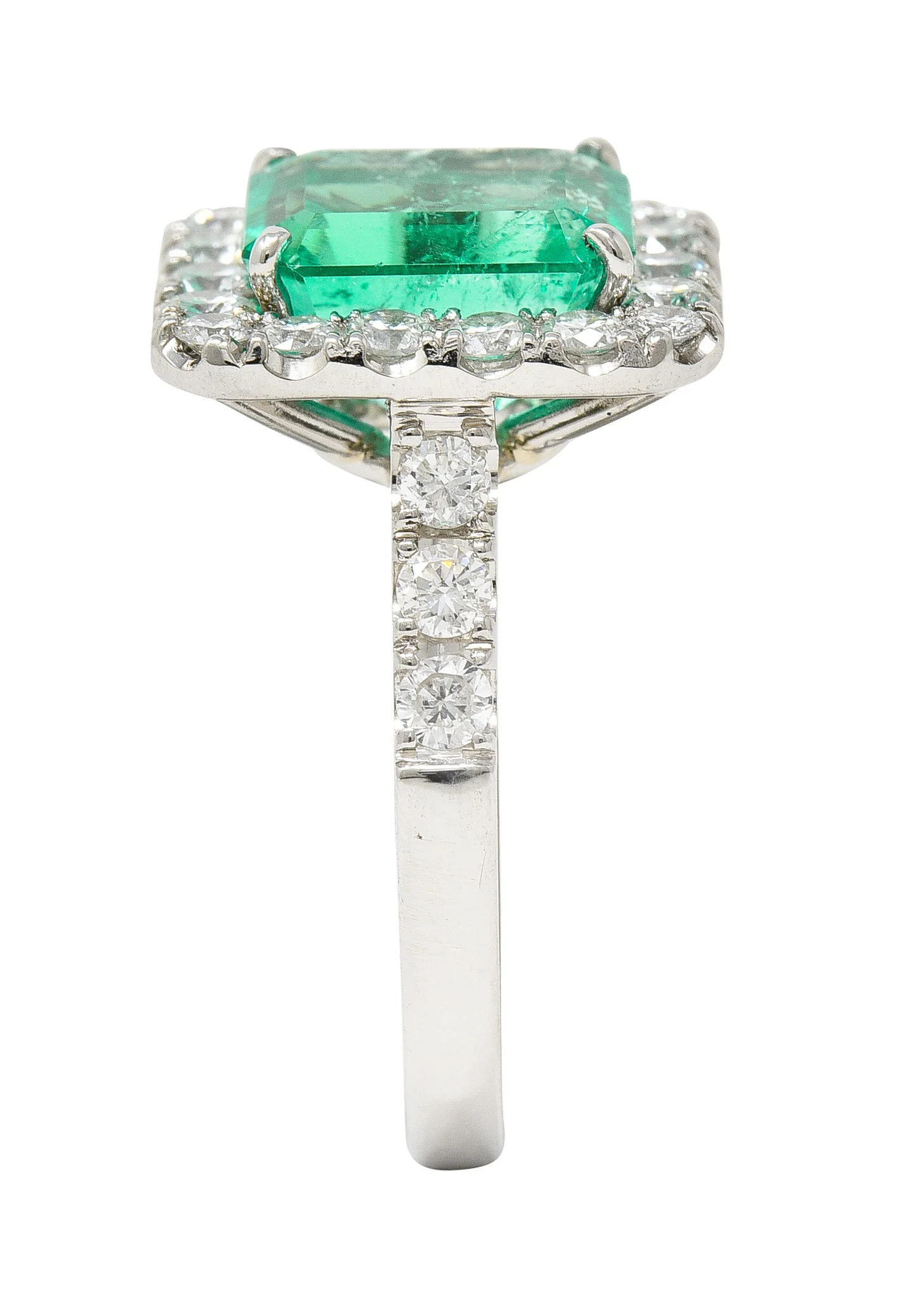 Contemporary 3.50 CTW Colombian Emerald Diamond Platinum Halo Ring GIA - Image 10