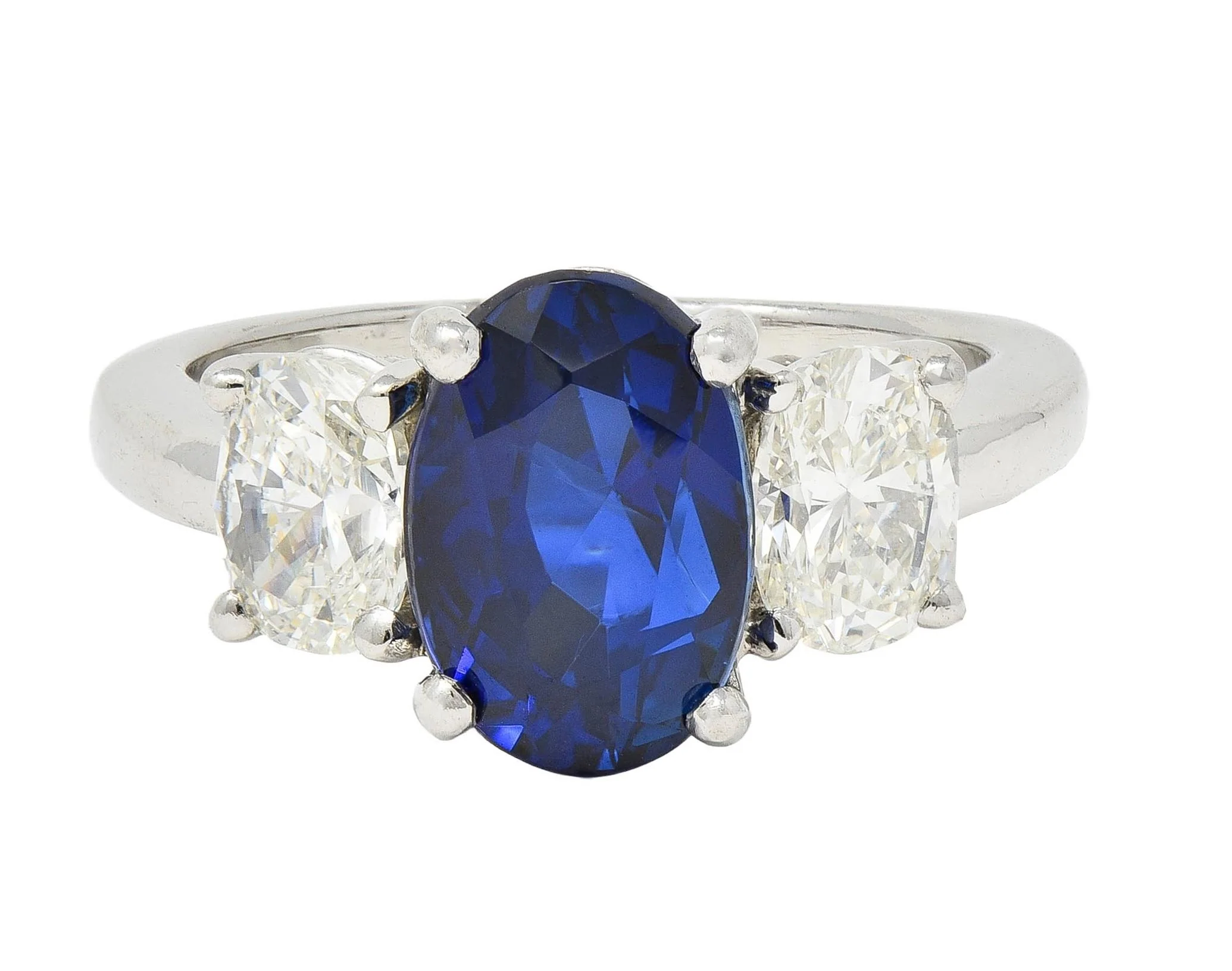 Contemporary 5.00 CTW No Heat Ceylon Sapphire Diamond Platinum Three Stone Ring GIA