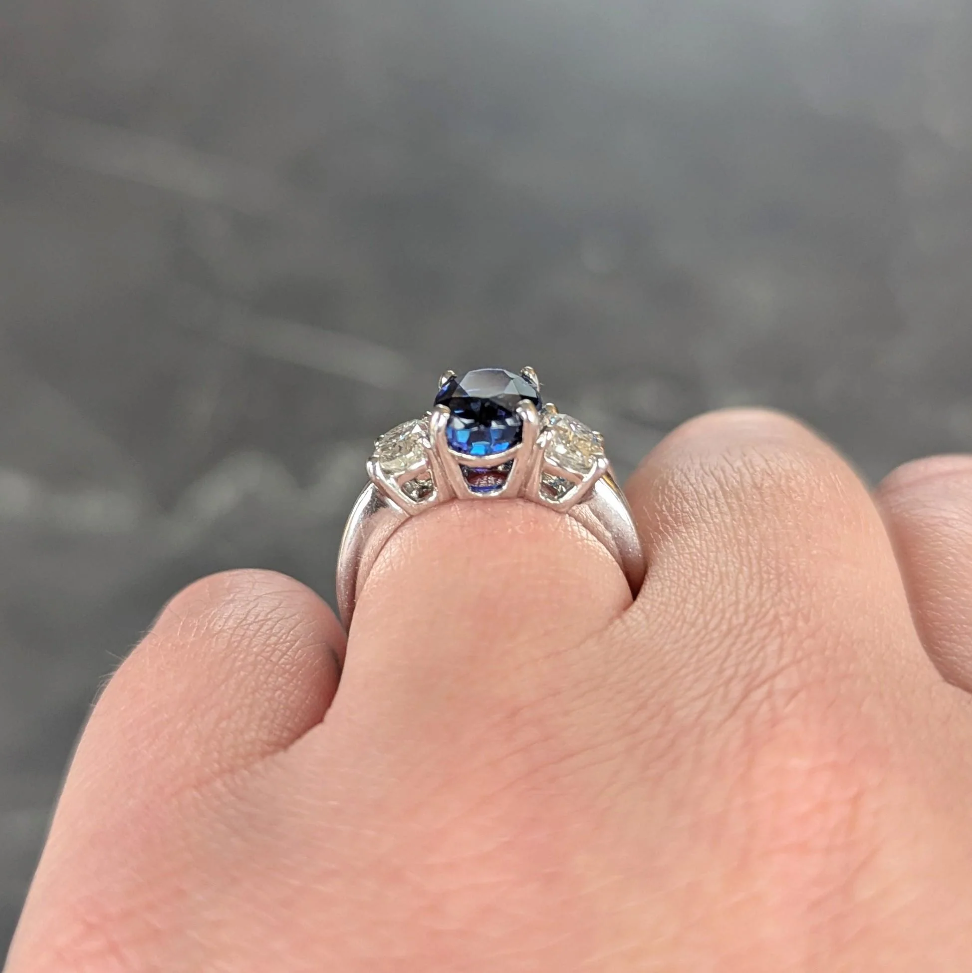Contemporary 5.00 CTW No Heat Ceylon Sapphire Diamond Platinum Three Stone Ring GIA - Image 11