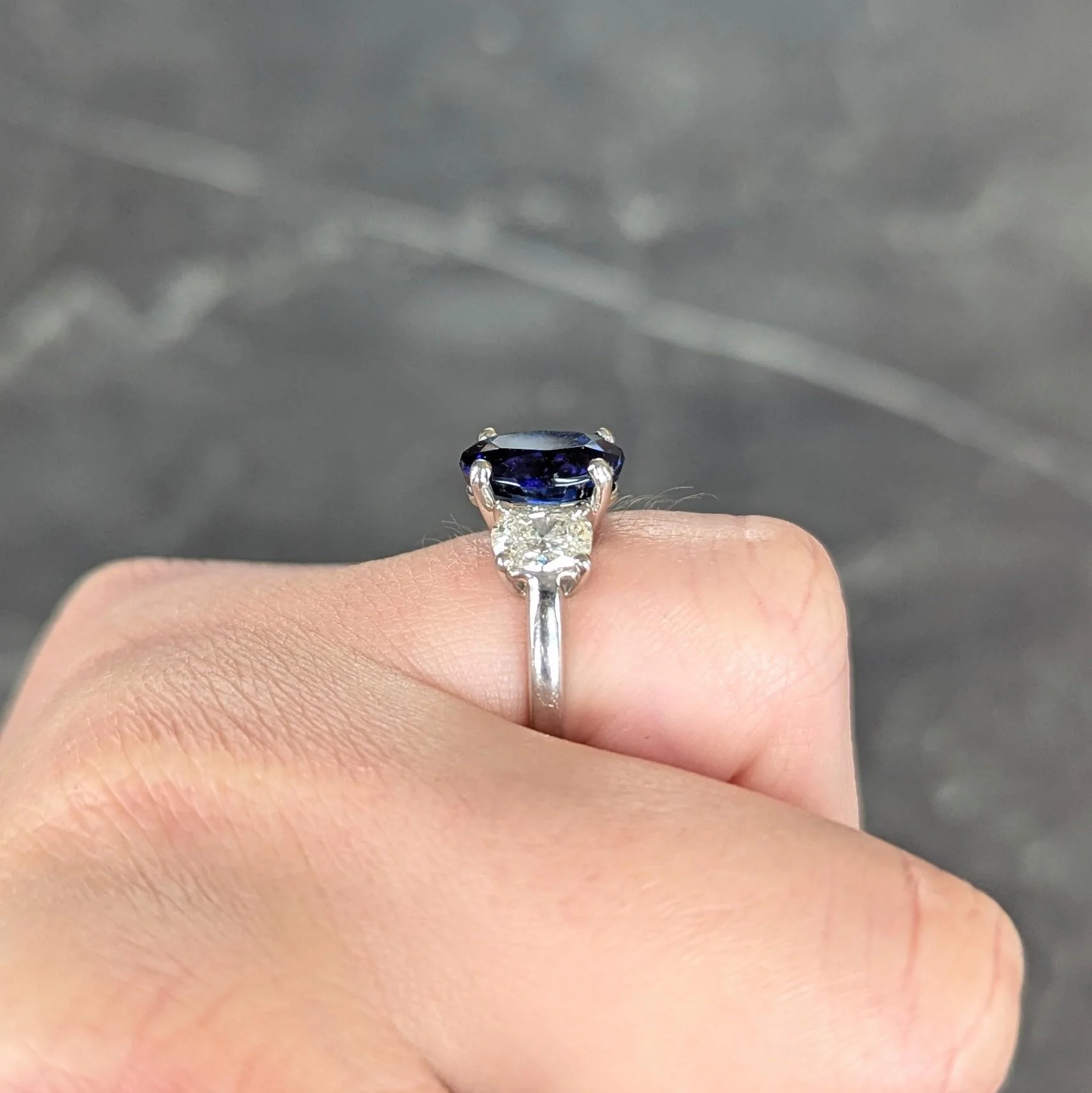 Contemporary 5.00 CTW No Heat Ceylon Sapphire Diamond Platinum Three Stone Ring GIA - Image 12