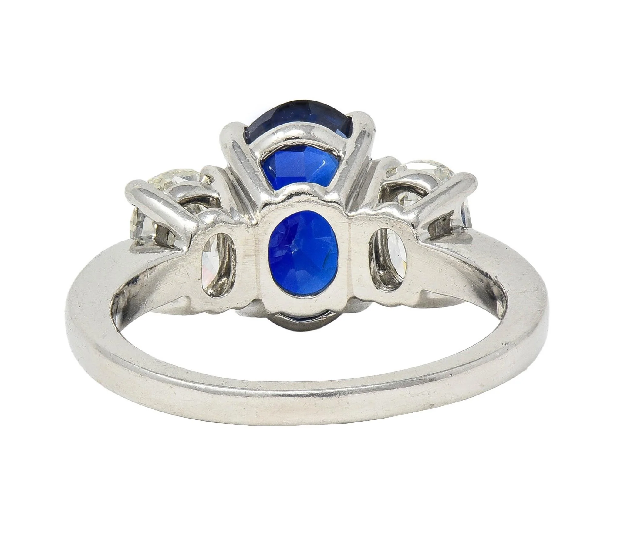 Contemporary 5.00 CTW No Heat Ceylon Sapphire Diamond Platinum Three Stone Ring GIA - Image 4