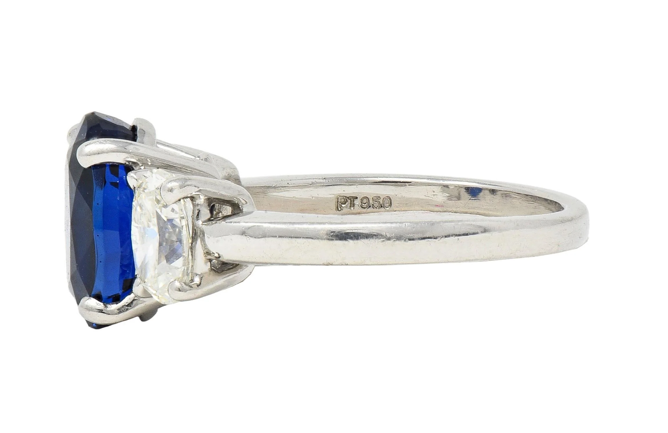 Contemporary 5.00 CTW No Heat Ceylon Sapphire Diamond Platinum Three Stone Ring GIA - Image 5