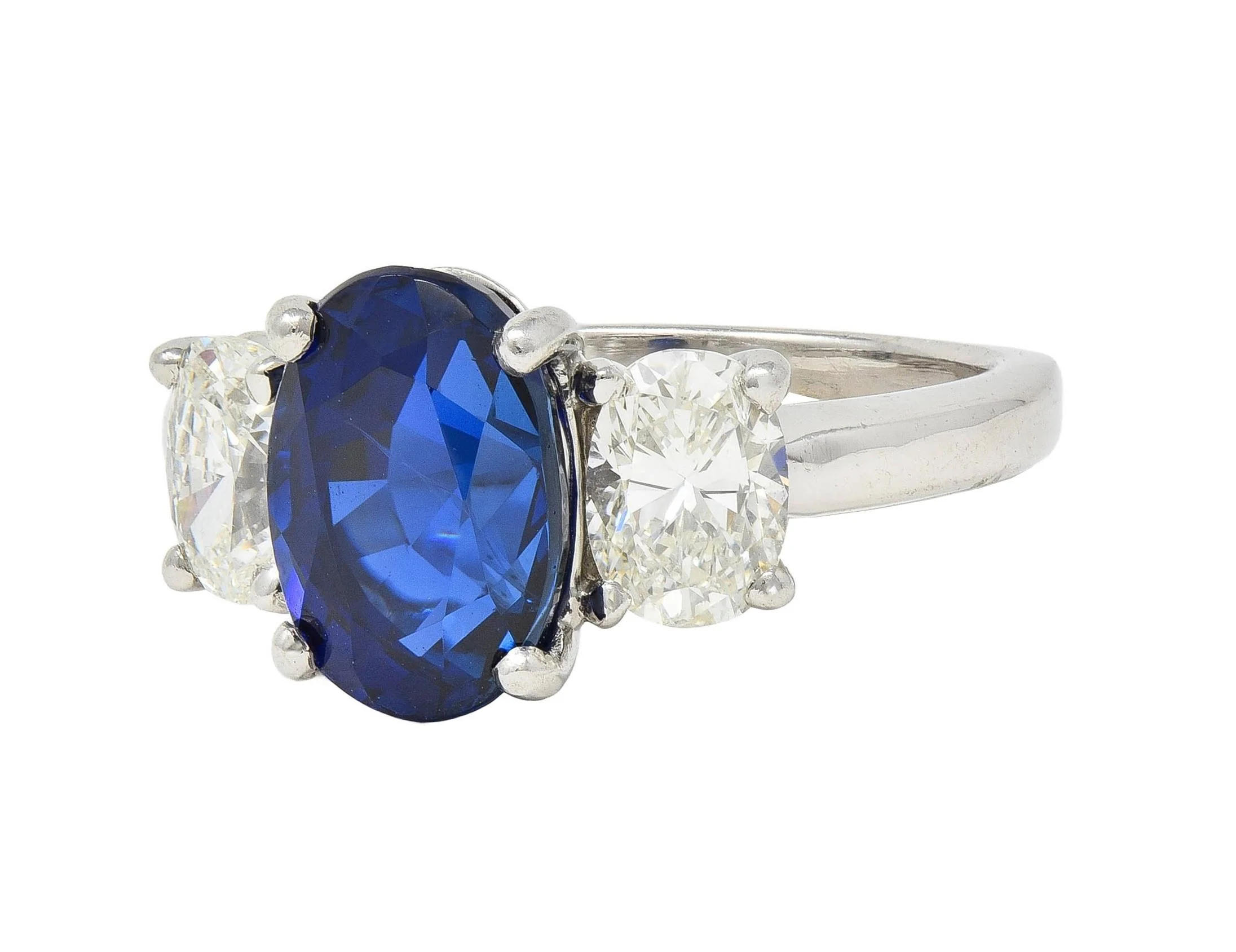 Contemporary 5.00 CTW No Heat Ceylon Sapphire Diamond Platinum Three Stone Ring GIA - Image 6