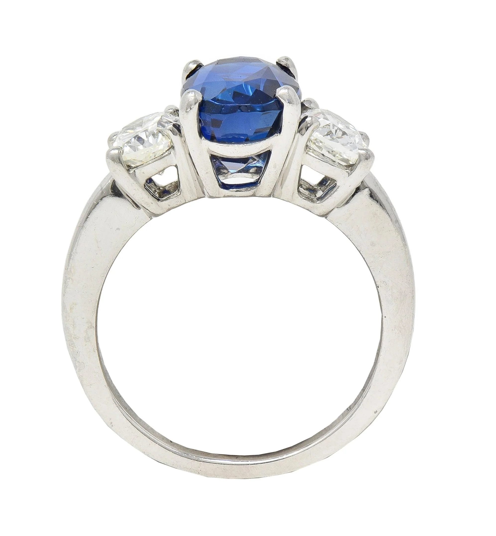 Contemporary 5.00 CTW No Heat Ceylon Sapphire Diamond Platinum Three Stone Ring GIA - Image 8