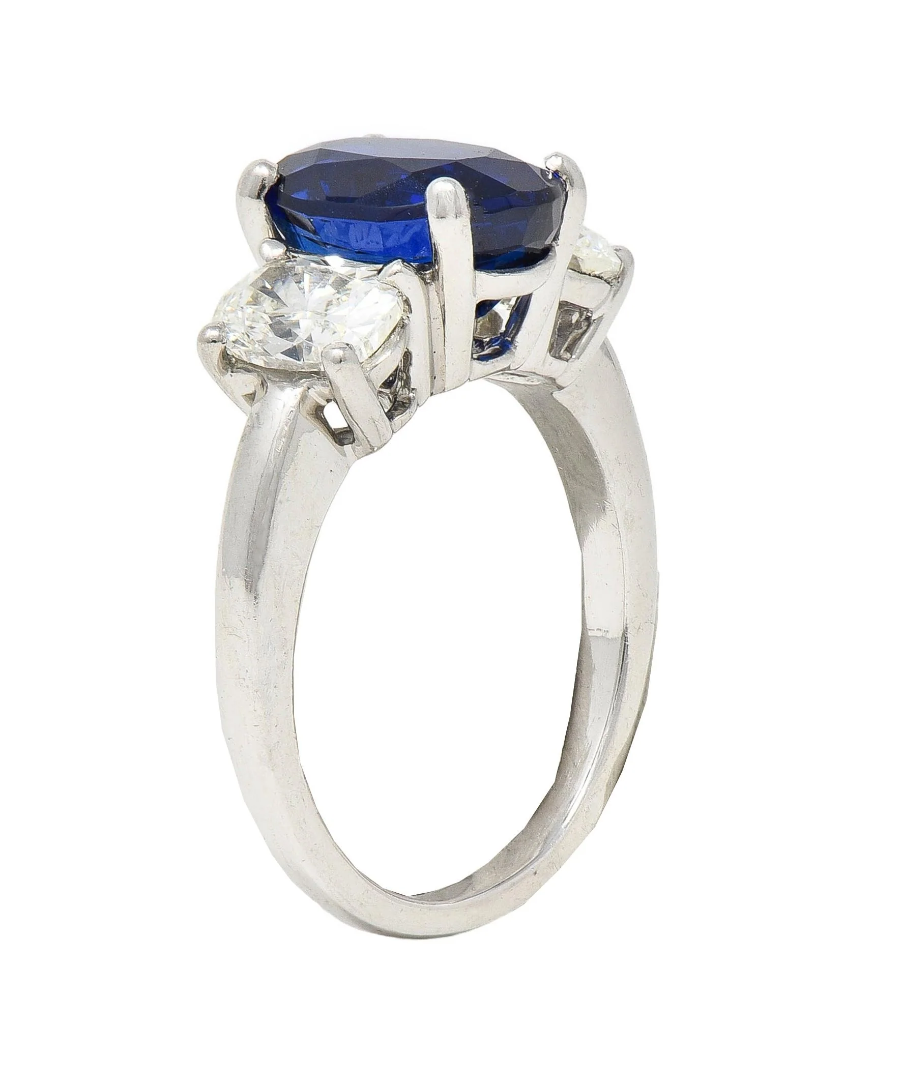 Contemporary 5.00 CTW No Heat Ceylon Sapphire Diamond Platinum Three Stone Ring GIA - Image 9
