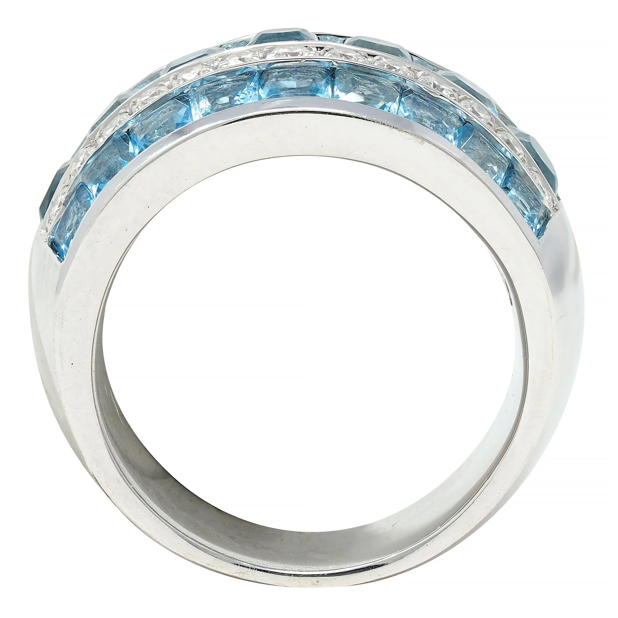 Contemporary 5.40 CTW Aquamarine Diamond 18 Karat White Gold Band Ring - Image 9