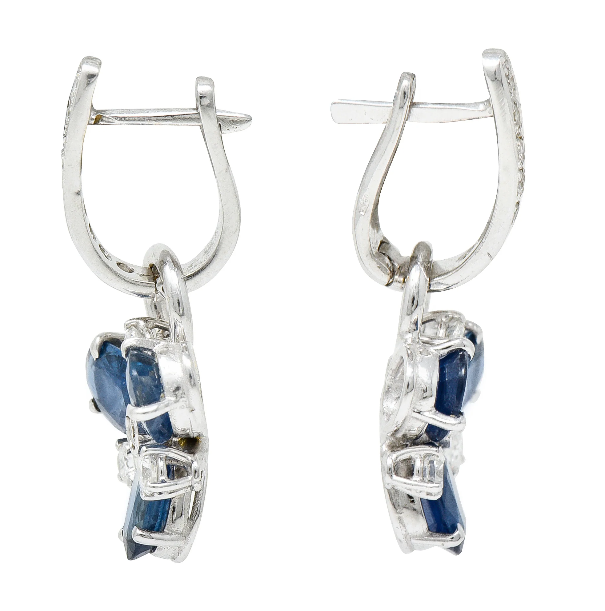 Contemporary 5.70 CTW Sapphire Diamond 18 Karat White Gold Convertible Earrings - Image 2