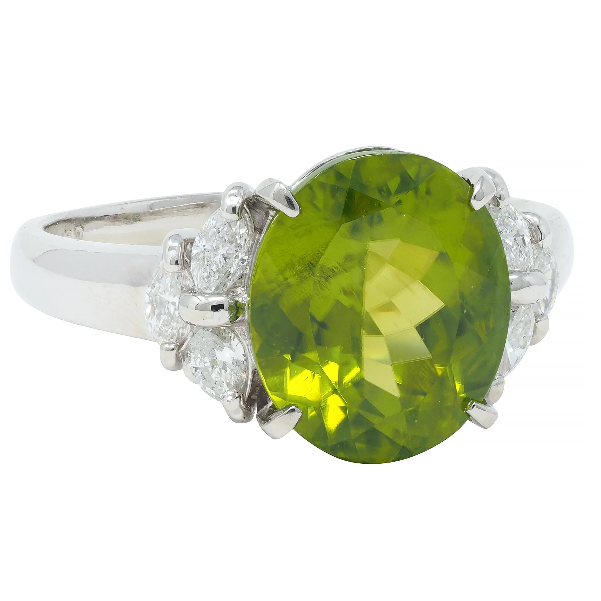 Contemporary 5.91 CTW Peridot Diamond Platinum Cluster Ring - Image 2