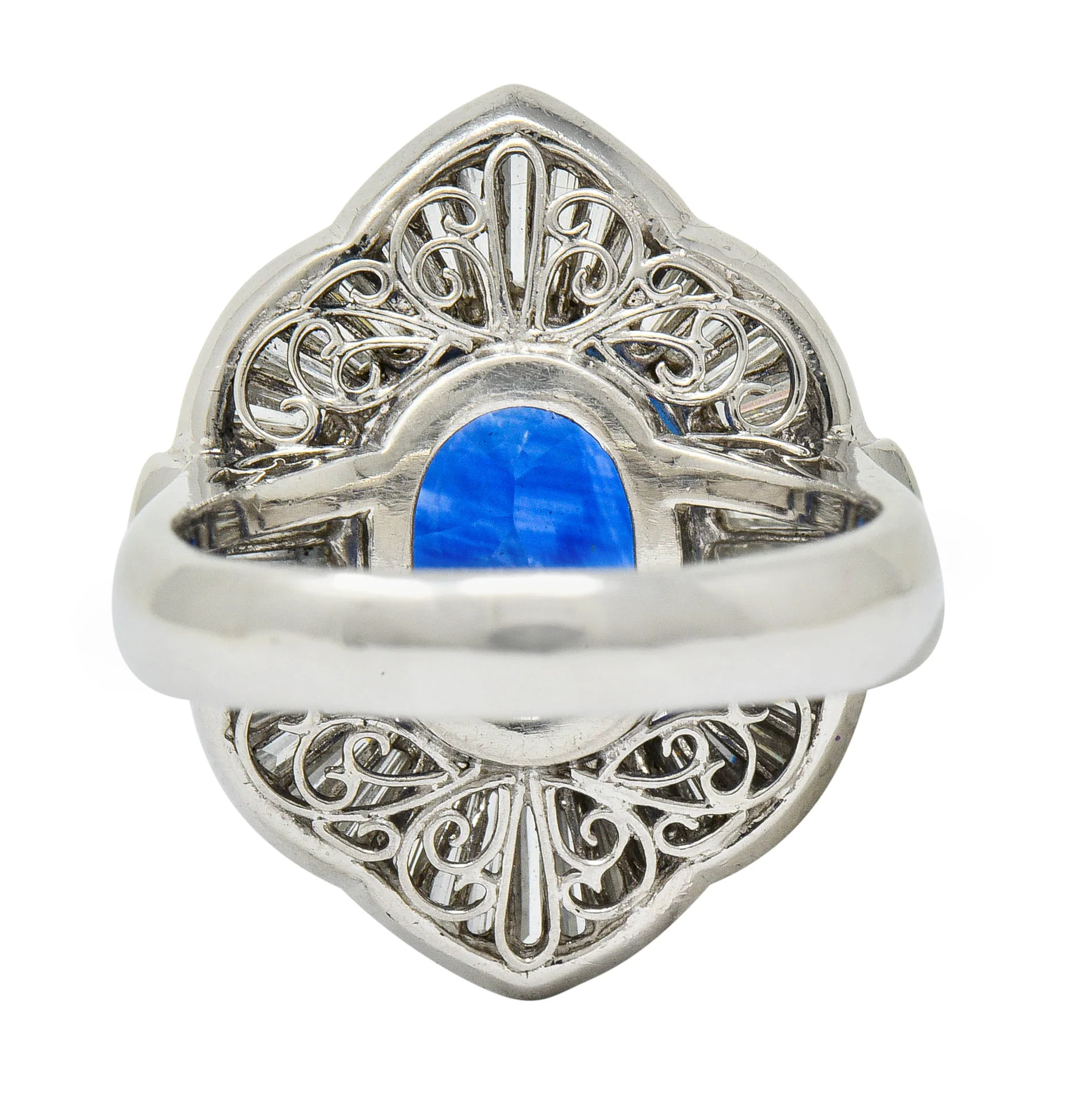 Contemporary 9.73 CTW Ceylon Sapphire Diamond Platinum Ballerina Halo Ring AGL - Image 4