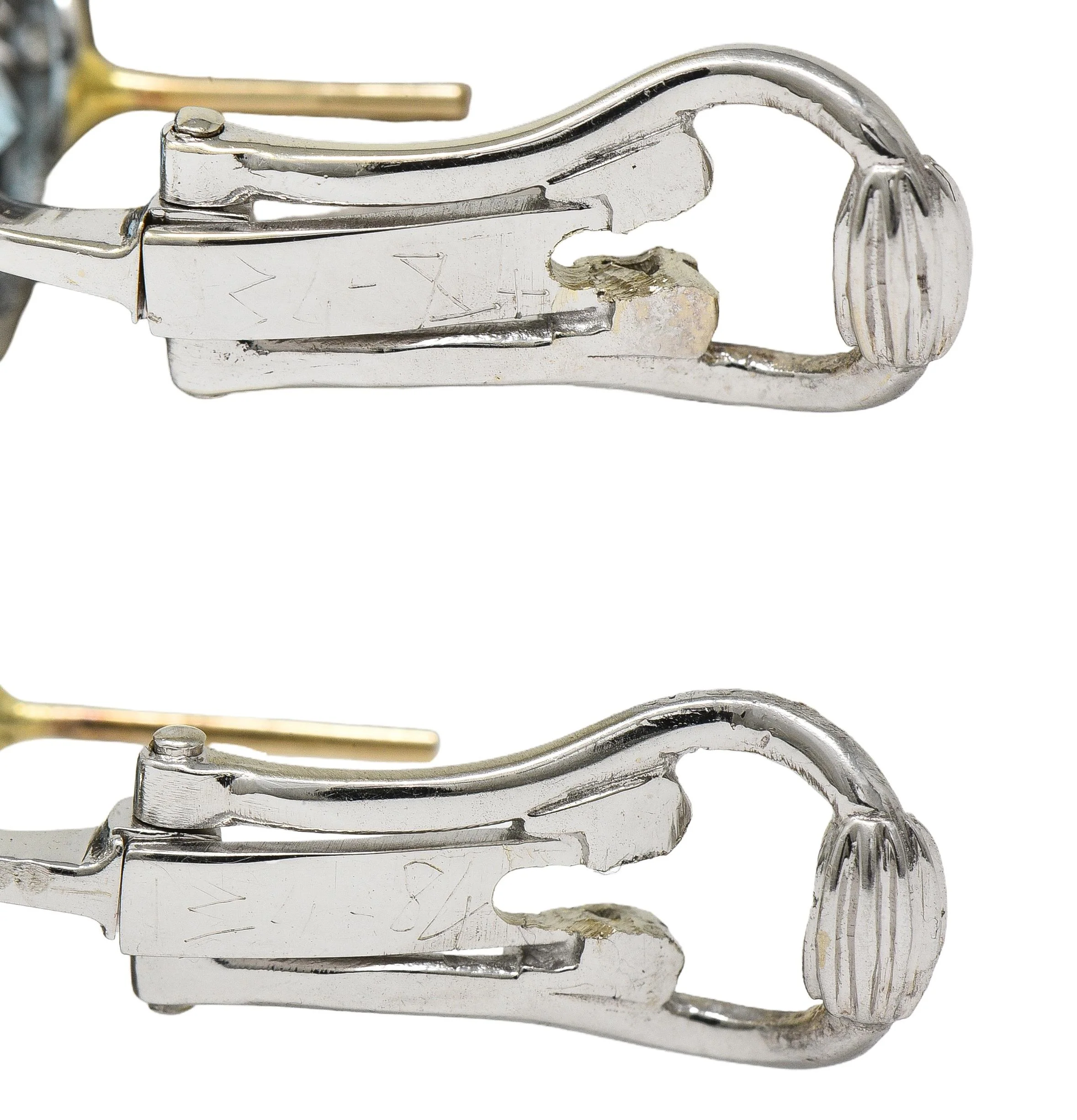 Contemporary Aquamarine Diamond 10.00 CTW 18 Karat Two-Tone Gold Halo Earrings - Image 6