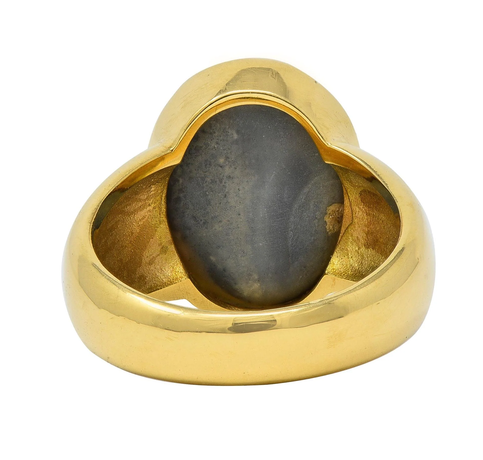 Contemporary Black Opal 18 Karat Yellow Gold Puffy Bezel Gemstone Ring - Image 3