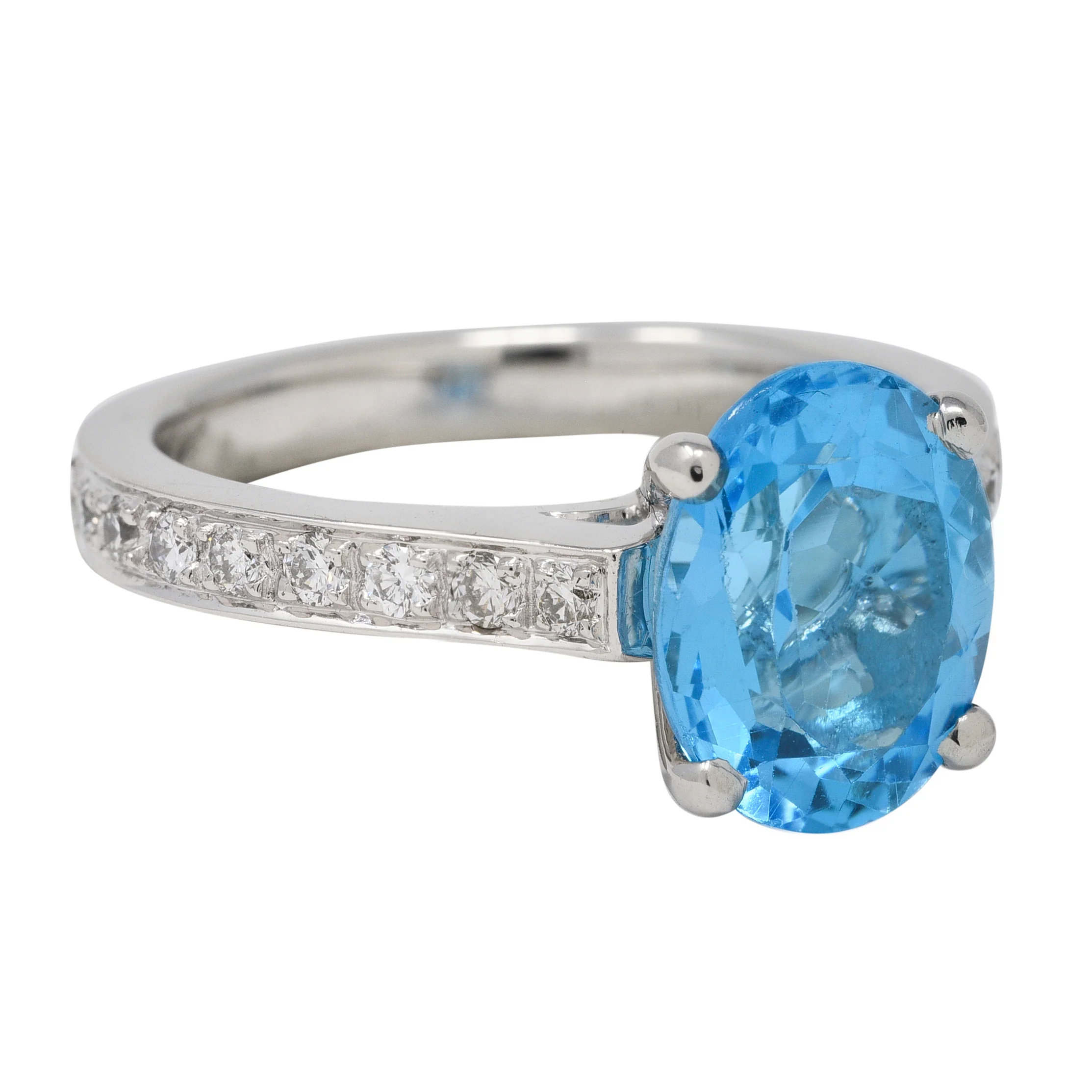 Contemporary Blue Topaz Diamond Platinum Gemstone Ring - Image 3