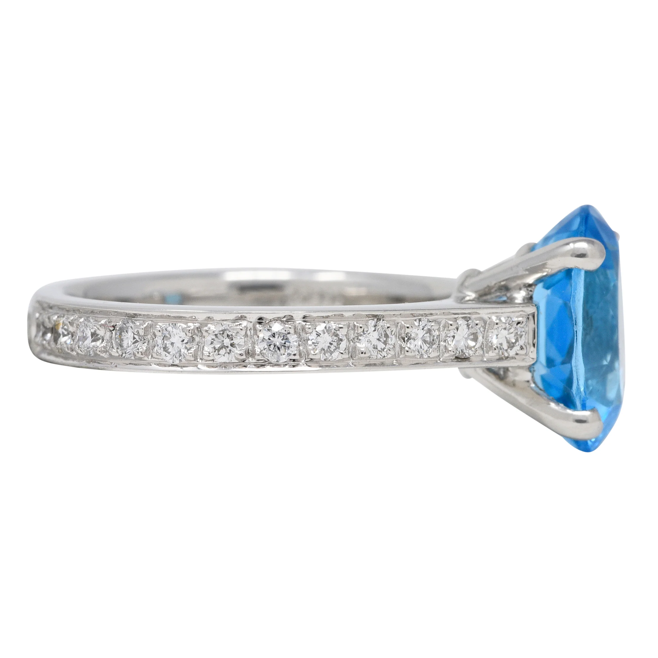 Contemporary Blue Topaz Diamond Platinum Gemstone Ring - Image 4