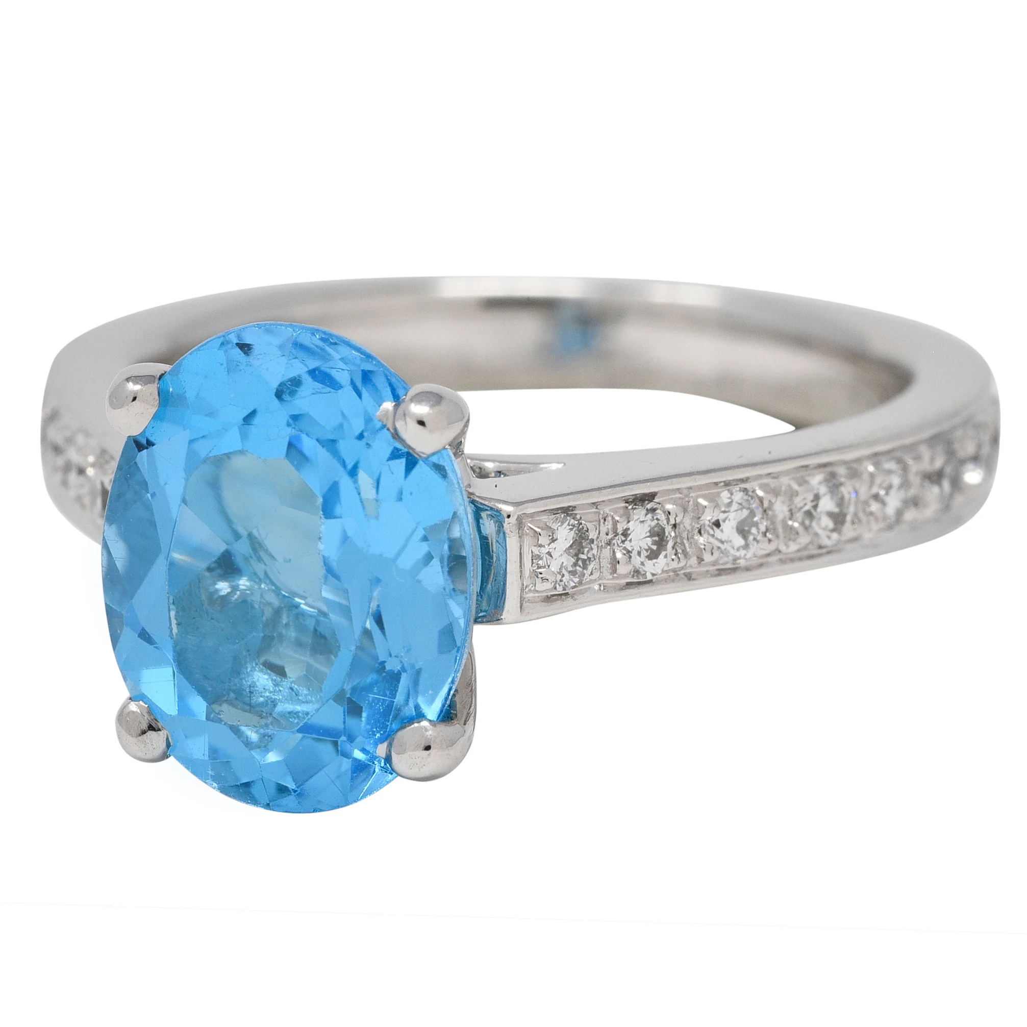 Contemporary Blue Topaz Diamond Platinum Gemstone Ring - Image 7