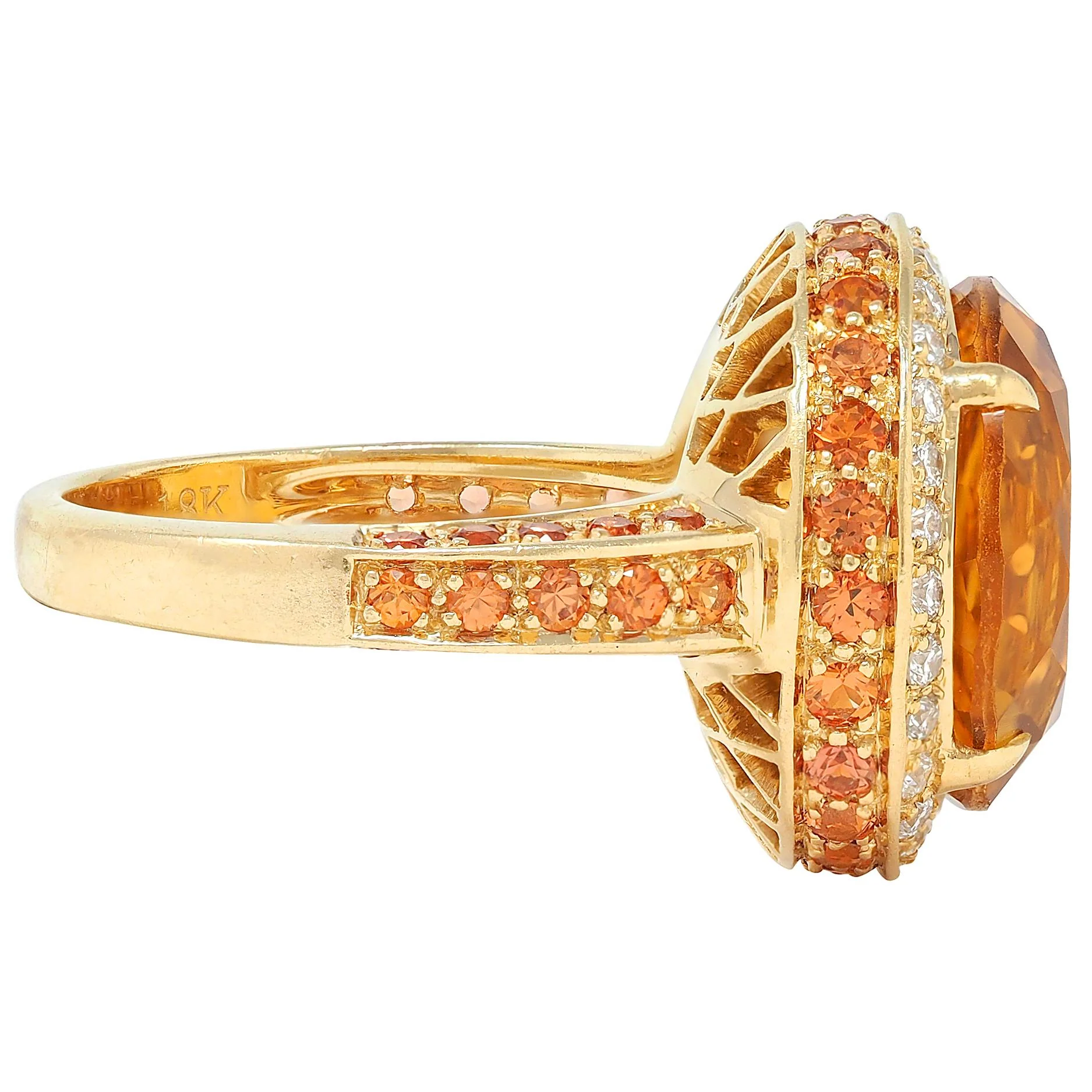 Contemporary Citrine Diamond Sapphire 18 Karat Yellow Gold Cocktail Ring - Image 2