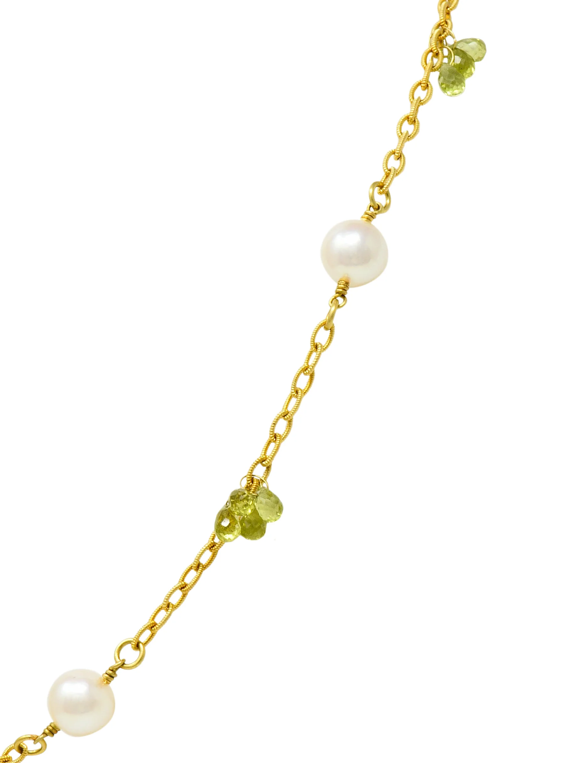 Contemporary Cultured Pearl Peridot 18 Karat Gold Station Necklace - Image 8