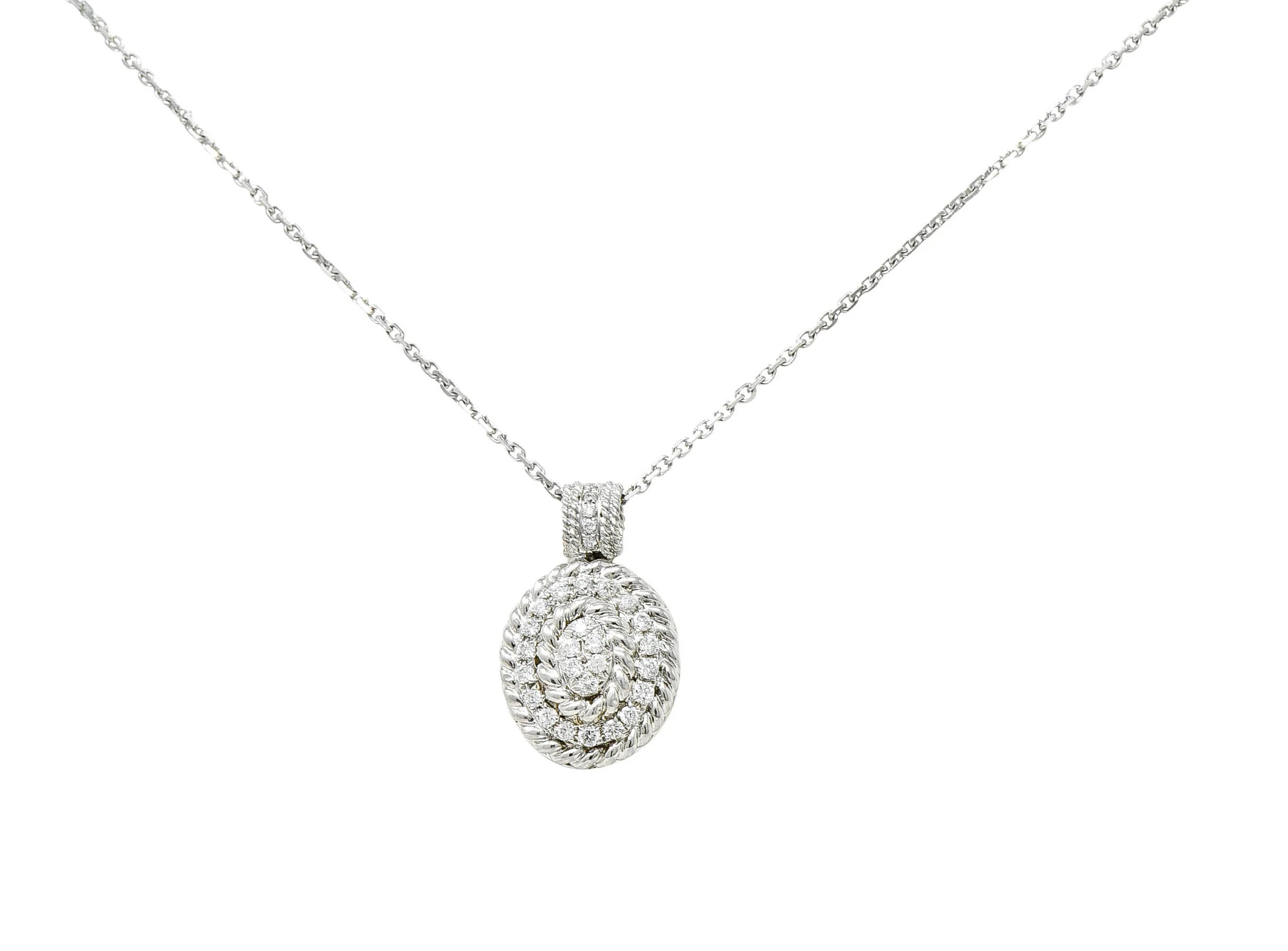 Contemporary Diamond 18 Karat White Gold Twisted Rope Pendant Necklace