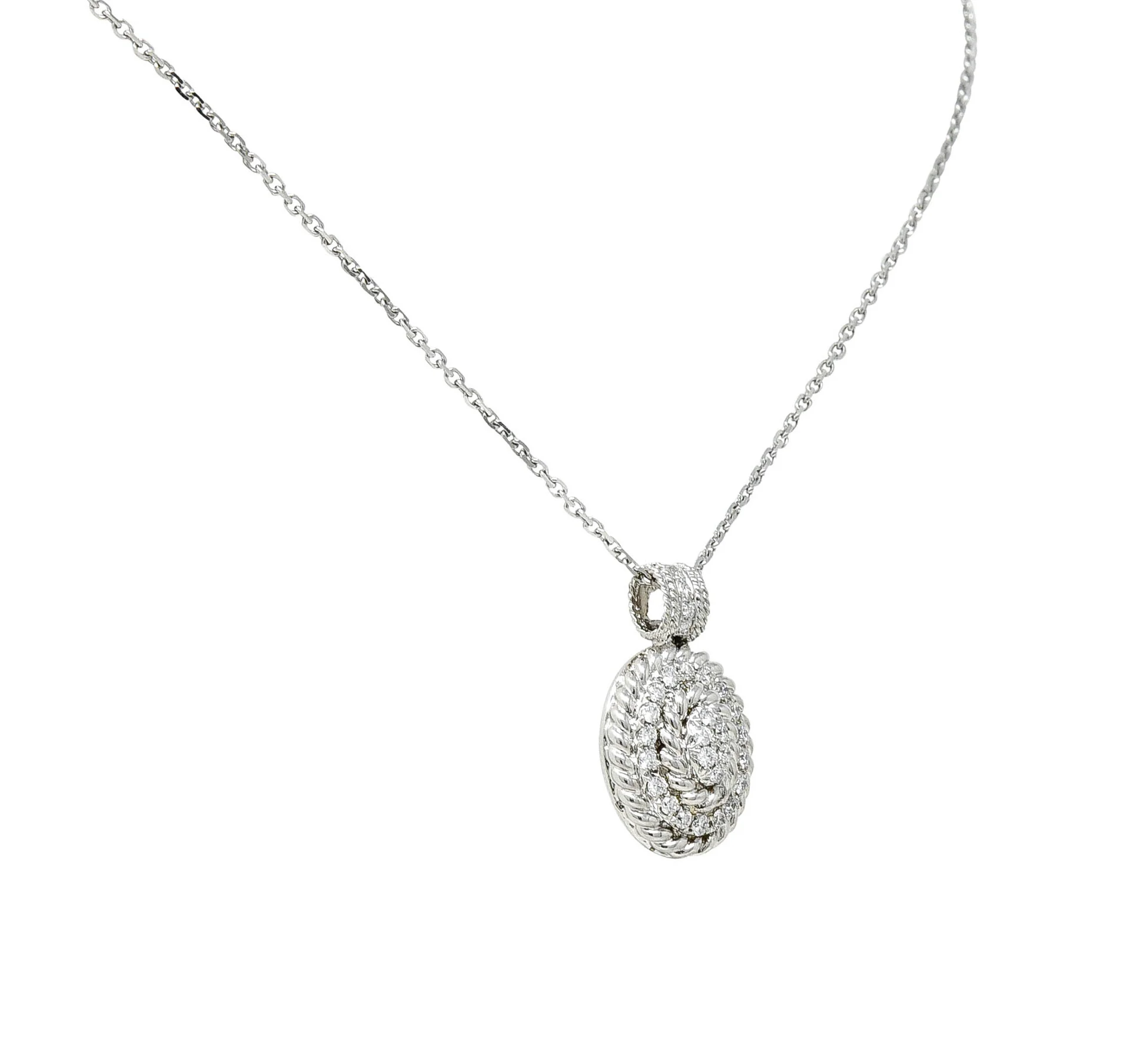 Contemporary Diamond 18 Karat White Gold Twisted Rope Pendant Necklace - Image 3