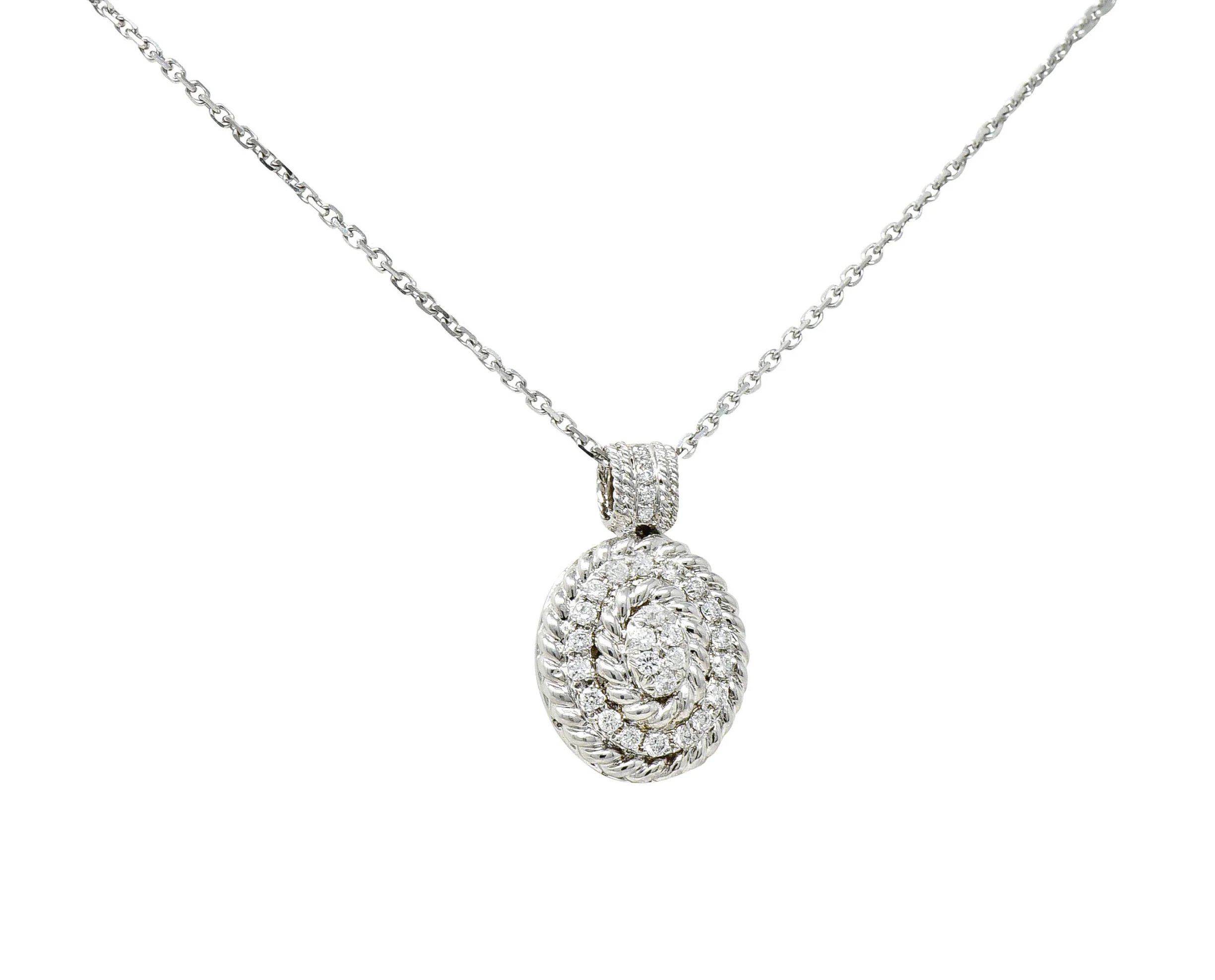Contemporary Diamond 18 Karat White Gold Twisted Rope Pendant Necklace - Image 9