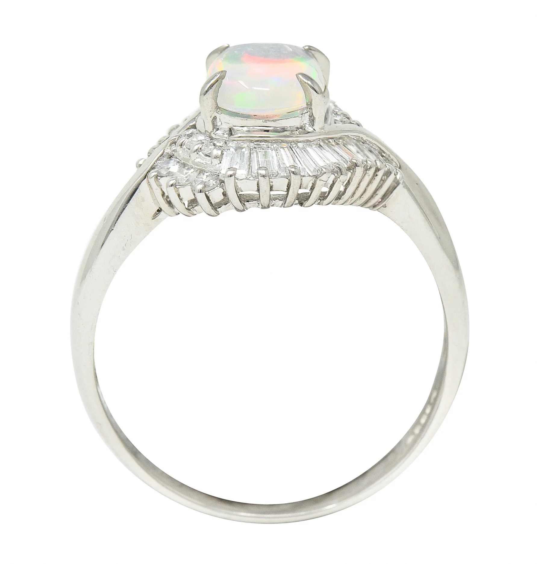 Contemporary Diamond Jelly Opal Platinum Swirl Bypass Cluster Ring - Image 10