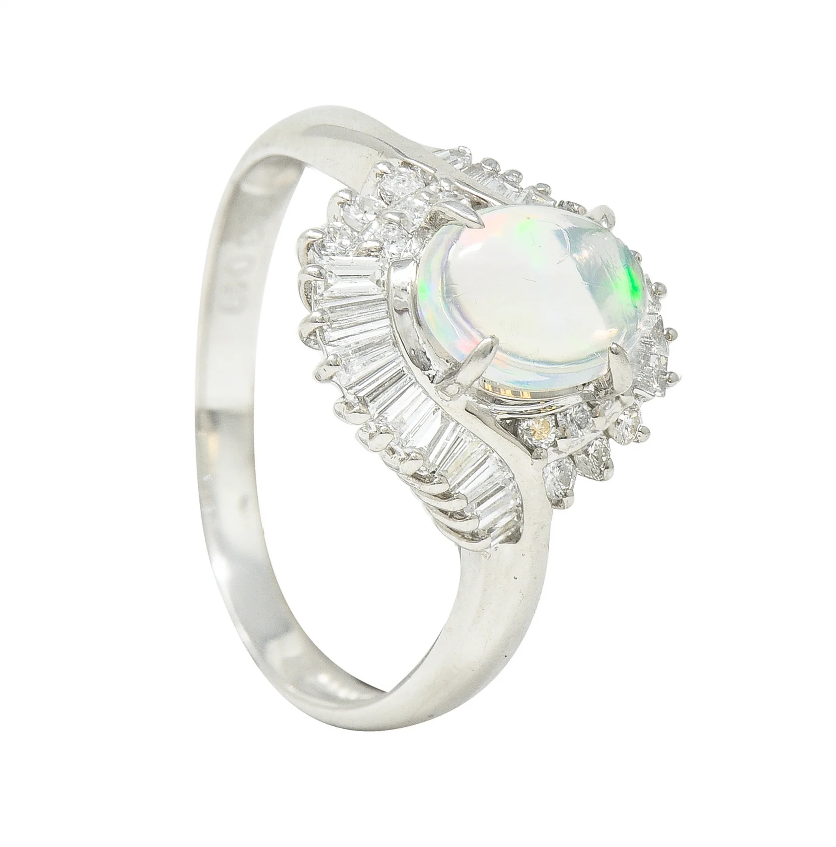 Contemporary Diamond Jelly Opal Platinum Swirl Bypass Cluster Ring - Image 11