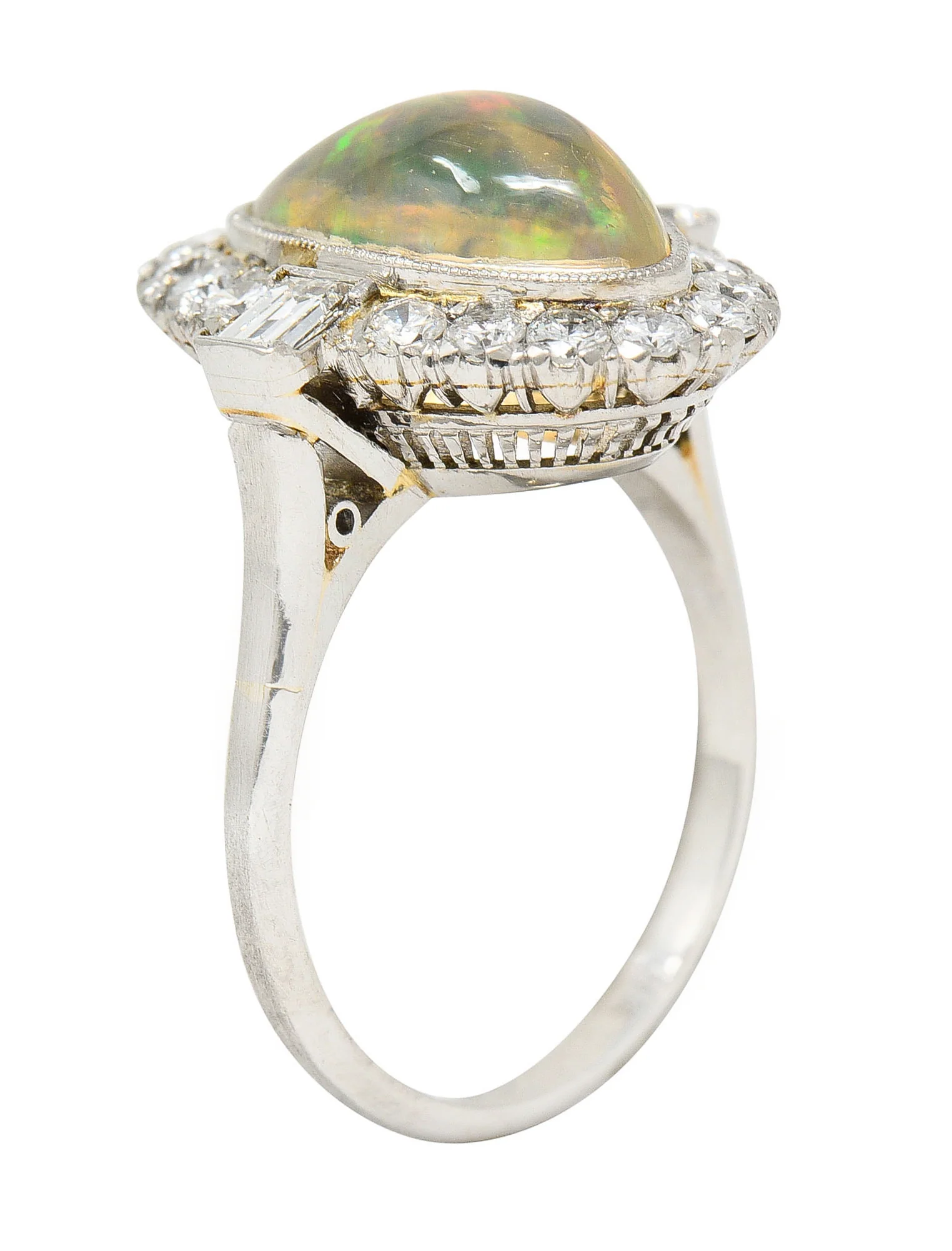 Contemporary Jelly Opal Diamond Platinum Navette Cluster Ring - Image 13