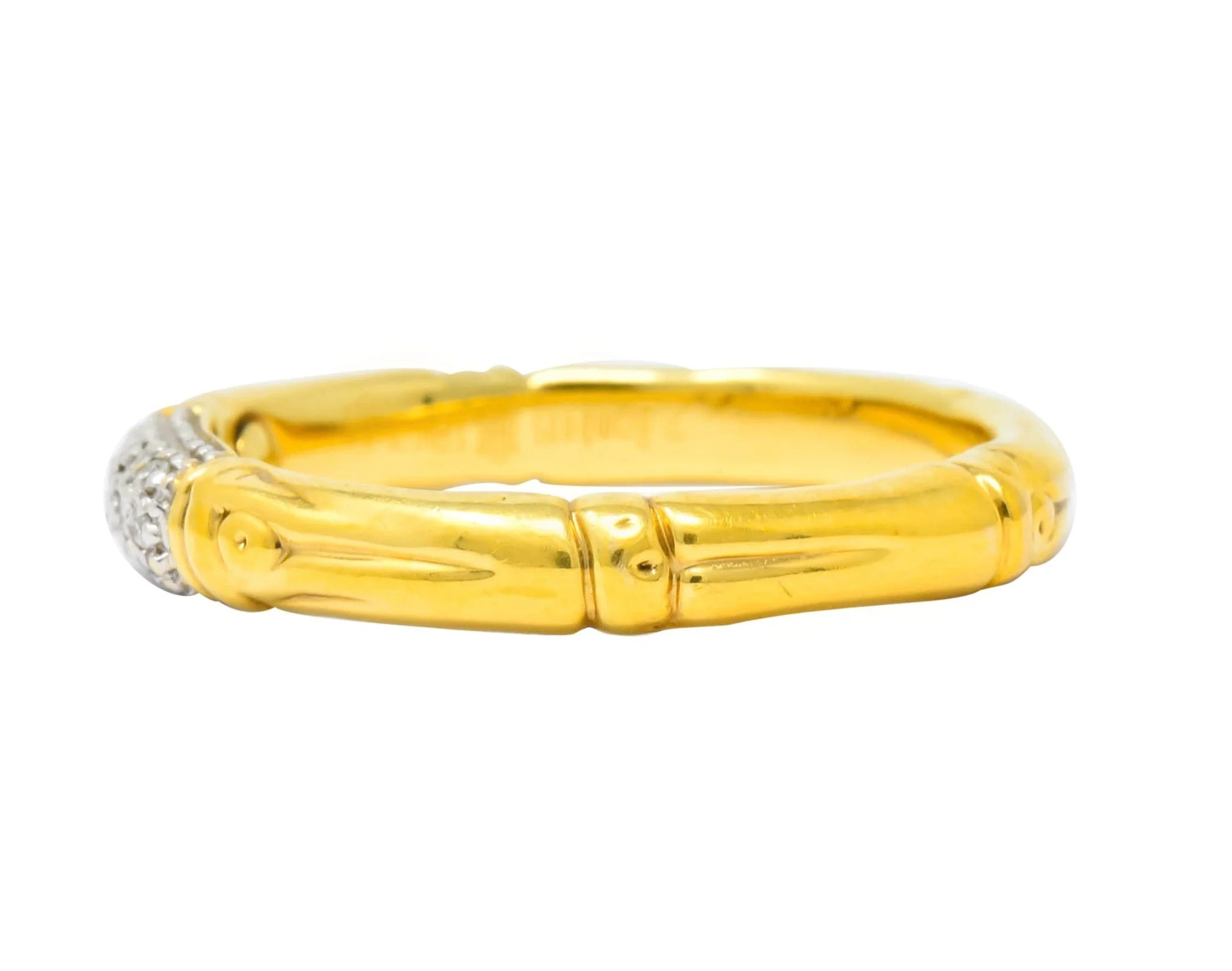 Contemporary John Hardy Pave Diamond 18 Karat Gold Bamboo Band Ring - Image 5
