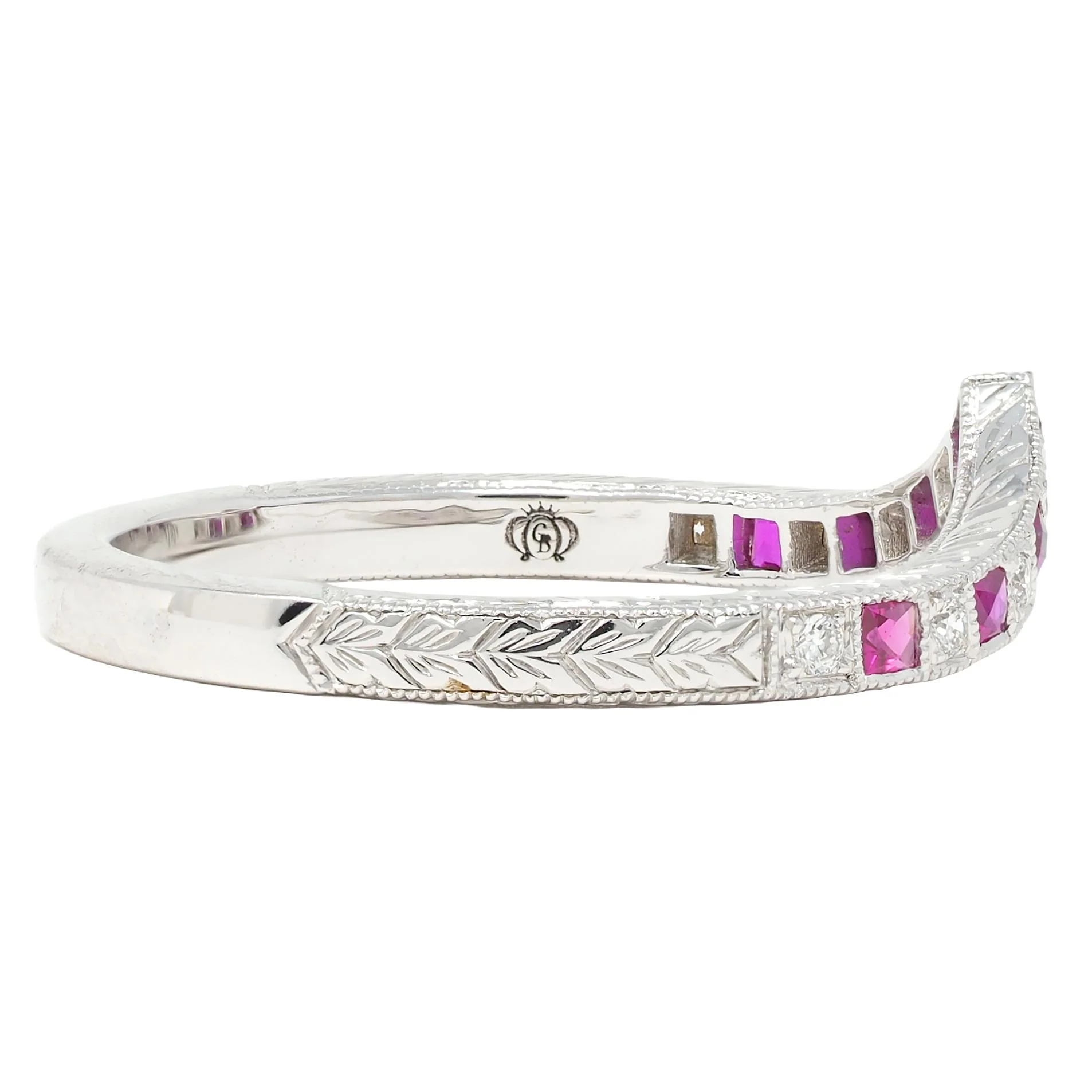 Contemporary Ruby Diamond 14 Karat White Gold Contour Wedding Band Ring - Image 3