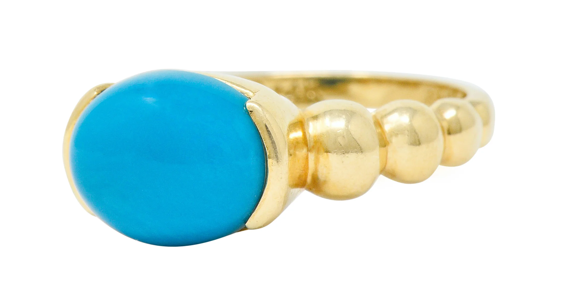 Contemporary Turquoise Cabochon 14 Karat Gold Stacking Ring - Image 6