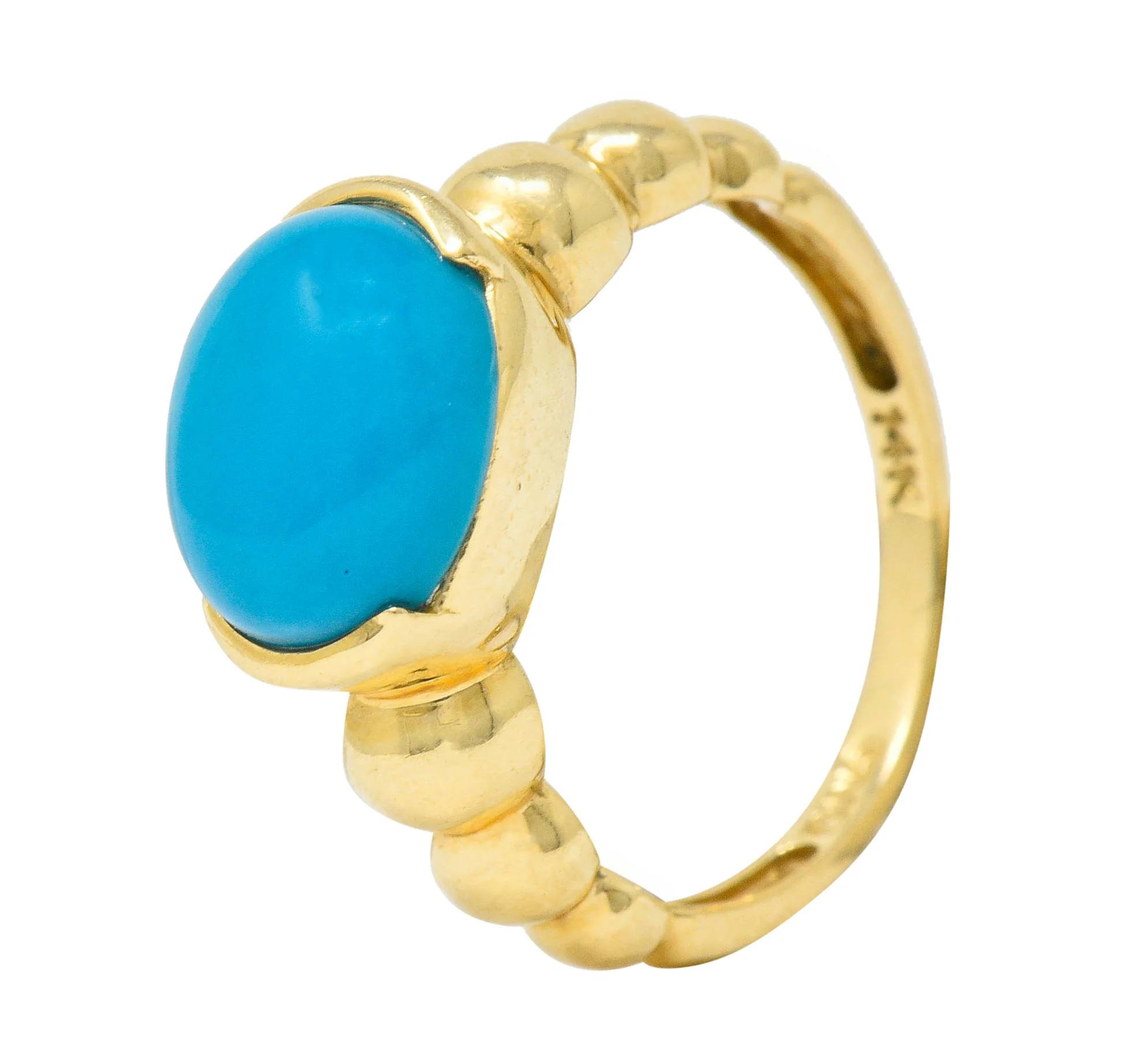 Contemporary Turquoise Cabochon 14 Karat Gold Stacking Ring - Image 8