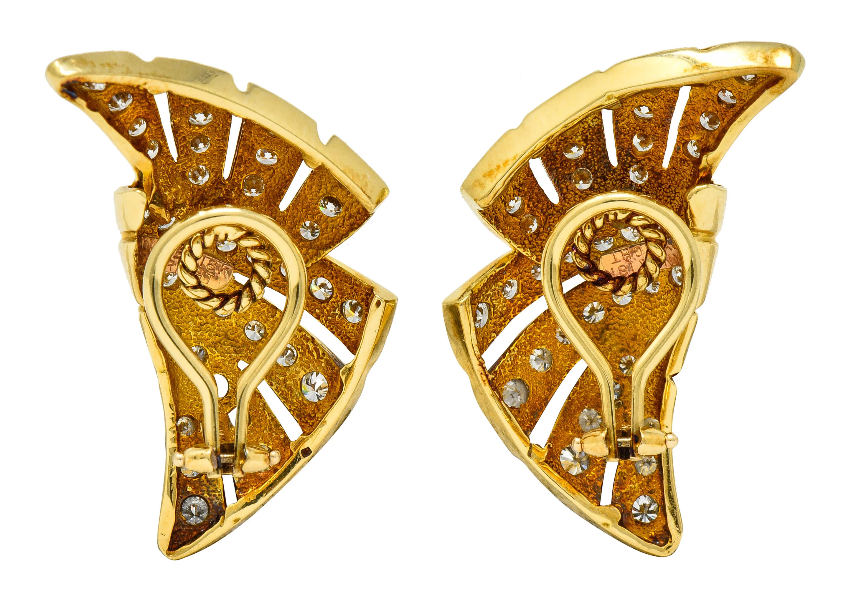 Dankner Vintage 2.25 CTW Diamond 18 Karat Gold Fanned Ear-Clip Earrings - Image 5