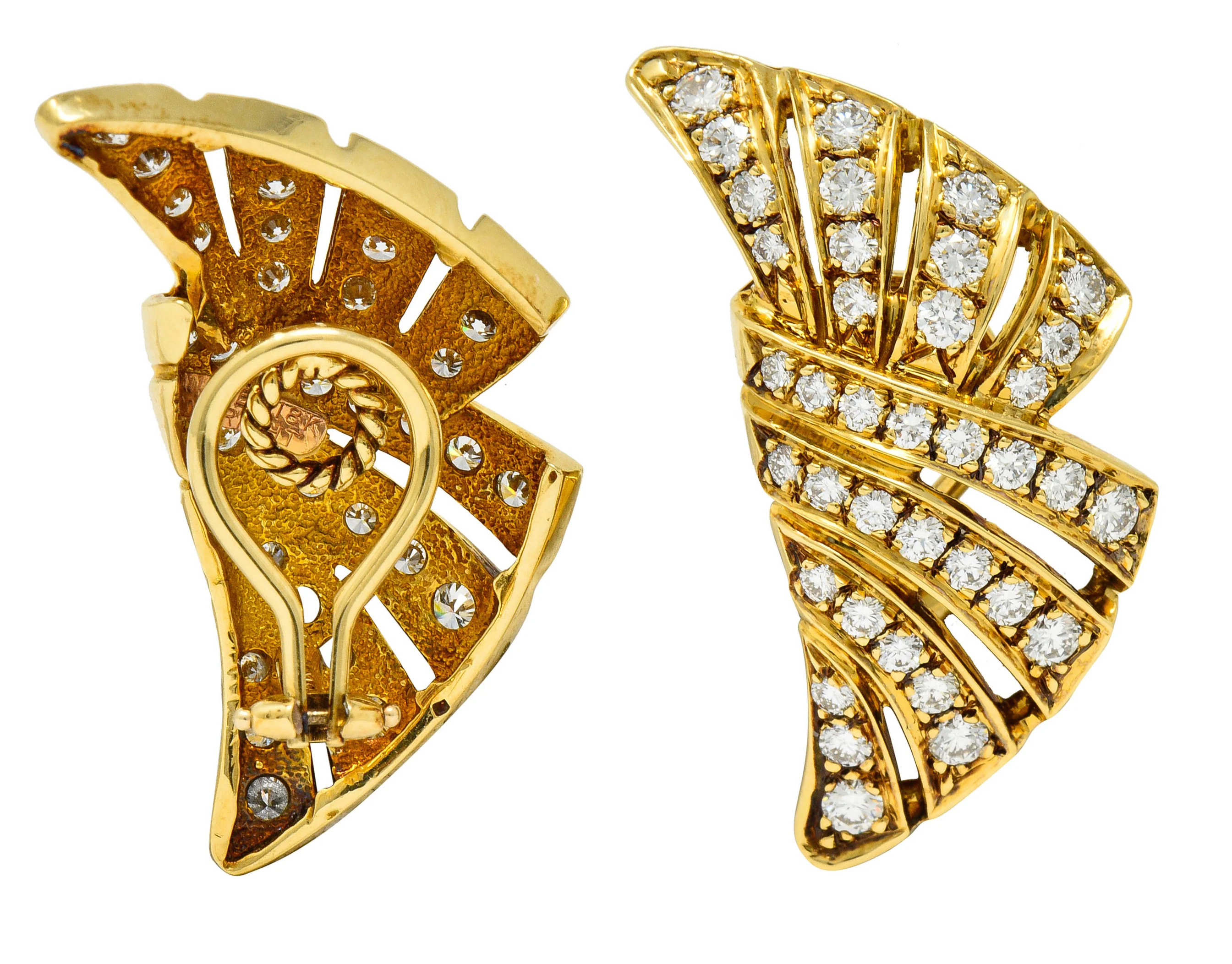 Dankner Vintage 2.25 CTW Diamond 18 Karat Gold Fanned Ear-Clip Earrings - Image 7