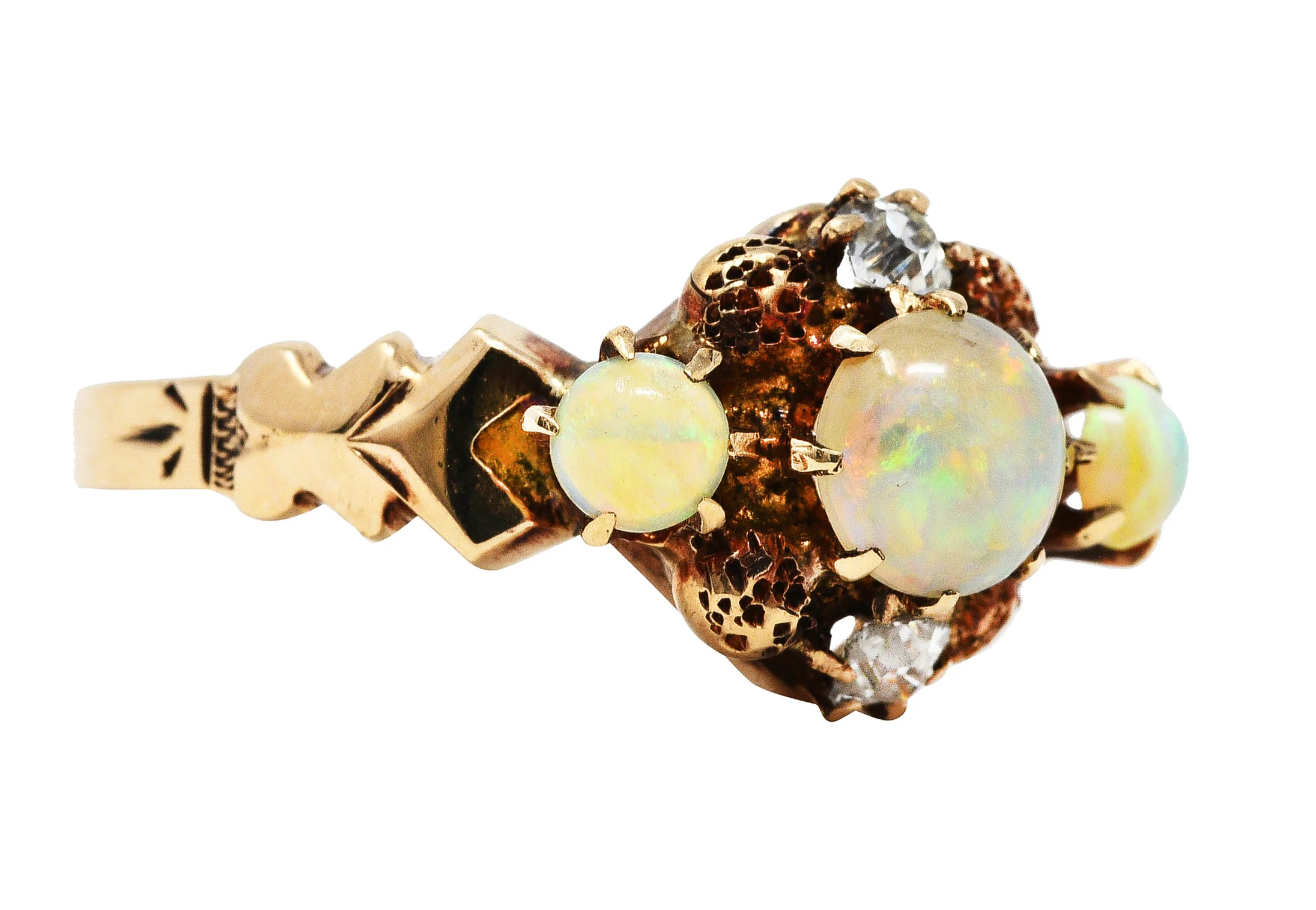 Dattelbaum and Friedman Victorian Diamond Opal 14 Karat Rose Gold Cluster Ring - Image 2