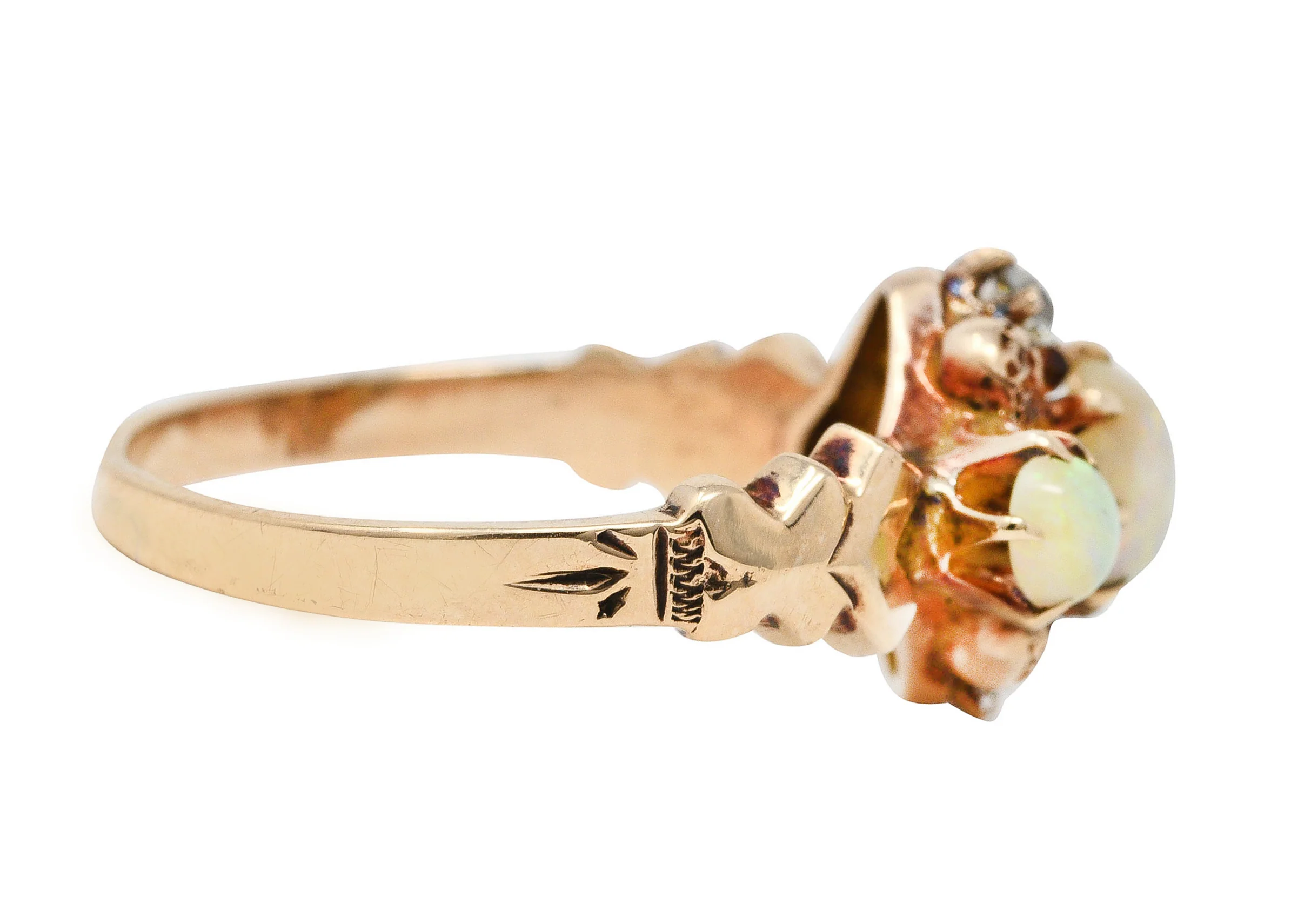 Dattelbaum and Friedman Victorian Diamond Opal 14 Karat Rose Gold Cluster Ring - Image 3