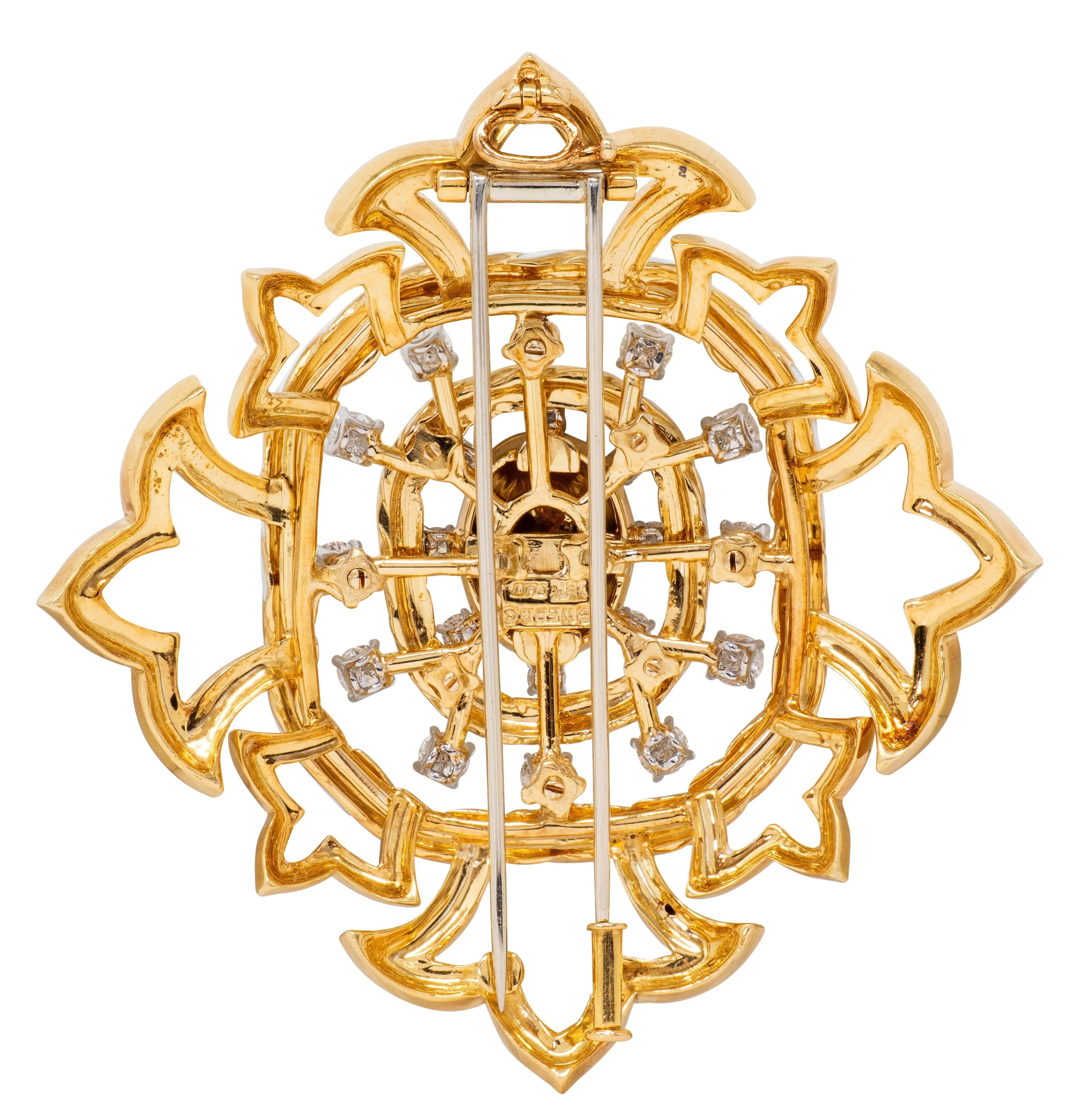 David Webb 1980's Diamond Enamel 18 Karat Yellow Gold Platinum Vintage Cross Pendant Brooch - Image 5