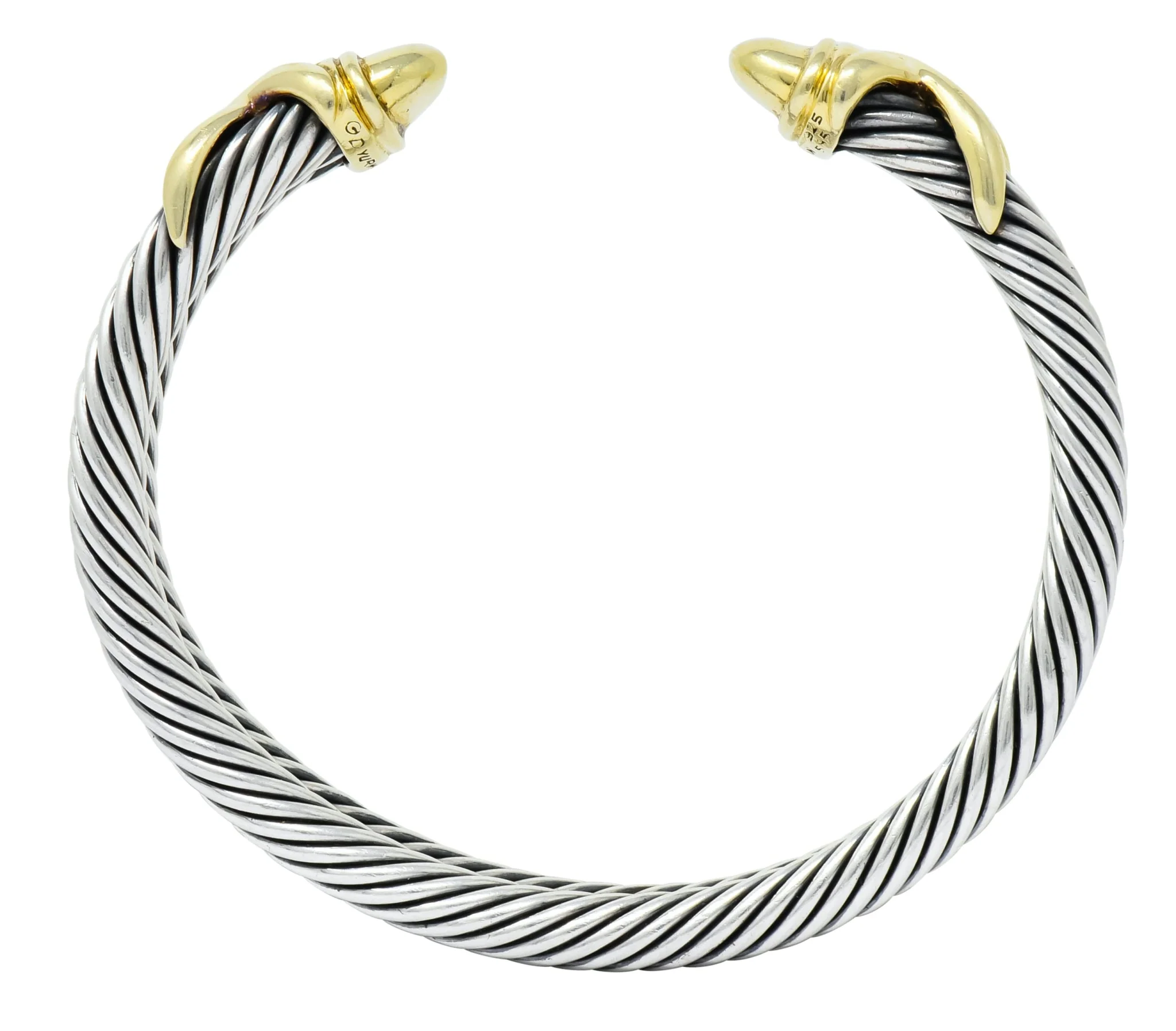 David Yurman 14 Karat Gold Sterling Silver Double Row Cable Cuff Bracelet - Image 7