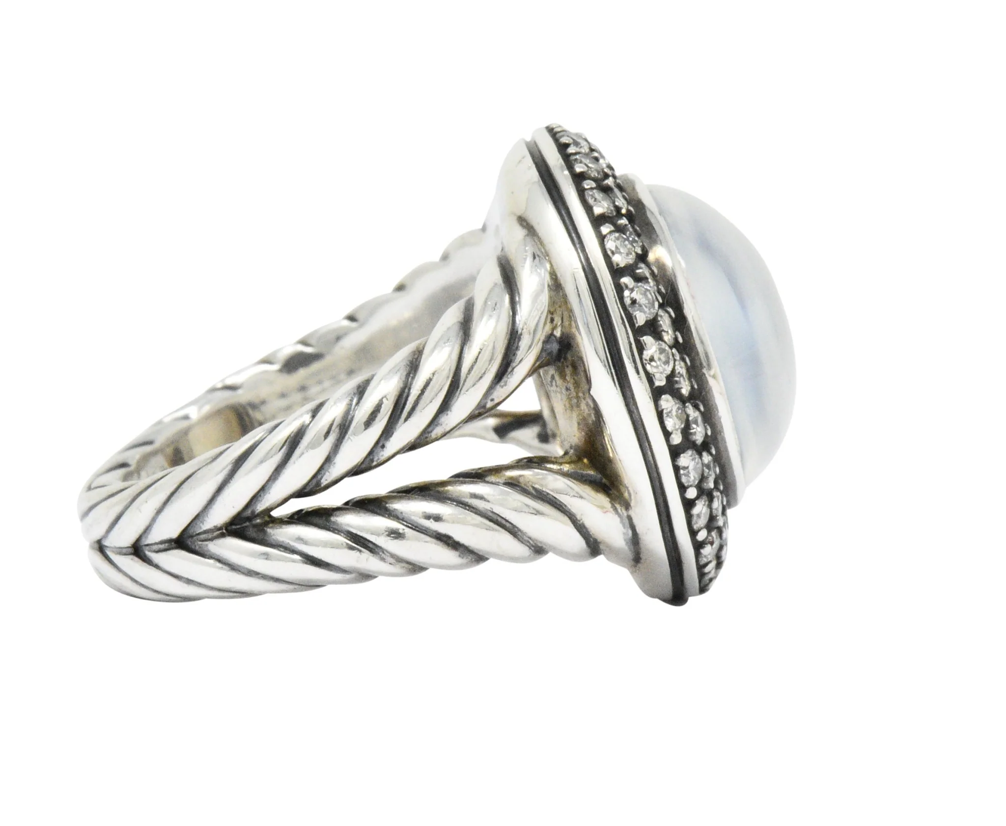 David Yurman Moonstone Mother Of Pearl .65 CTW Diamond Cable Twist Sterling Silver Ring - Image 4