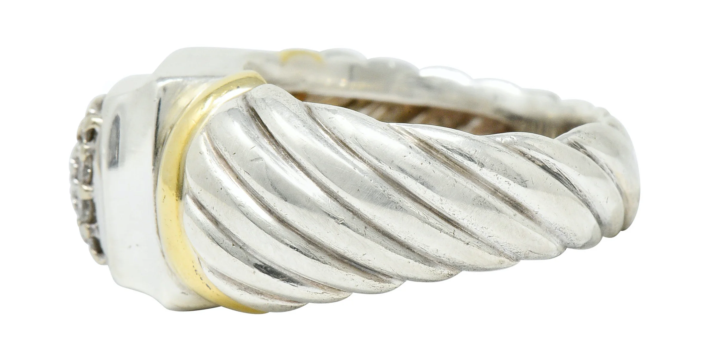 David Yurman Pave Diamond 18 Karat Gold Silver Noblesse Ring - Image 5