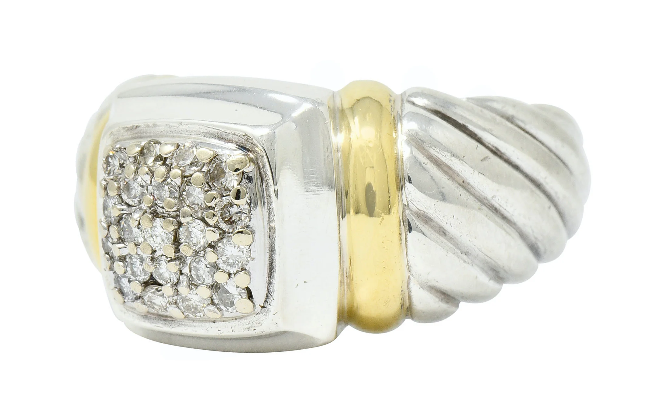 David Yurman Pave Diamond 18 Karat Gold Silver Noblesse Ring - Image 6
