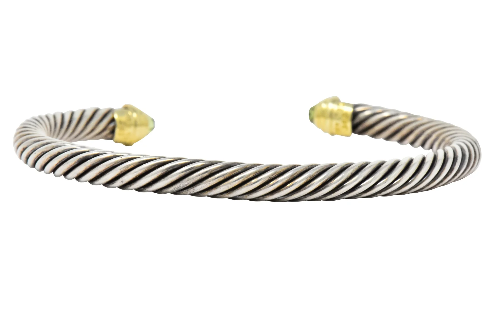 David Yurman Peridot Sterling Silver 14 Karat Gold Cable Classics Cuff Bracelet - Image 3