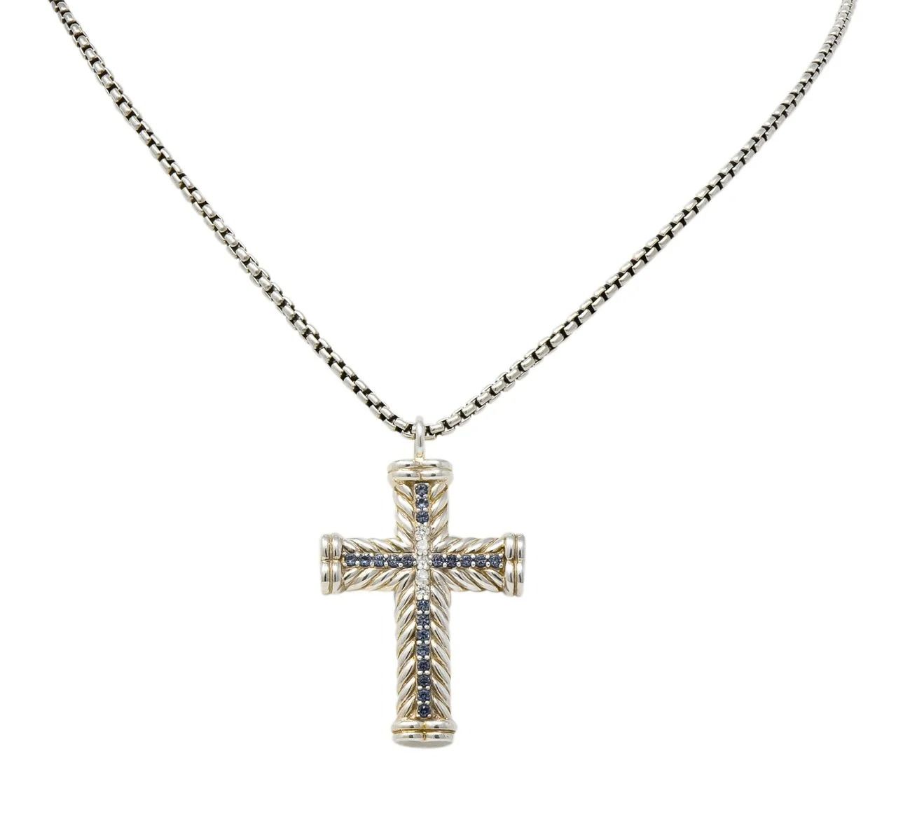David Yurman Unisex 1.00 CTW Diamond Topaz Sterling Silver Chevron Cross Pendant Necklace