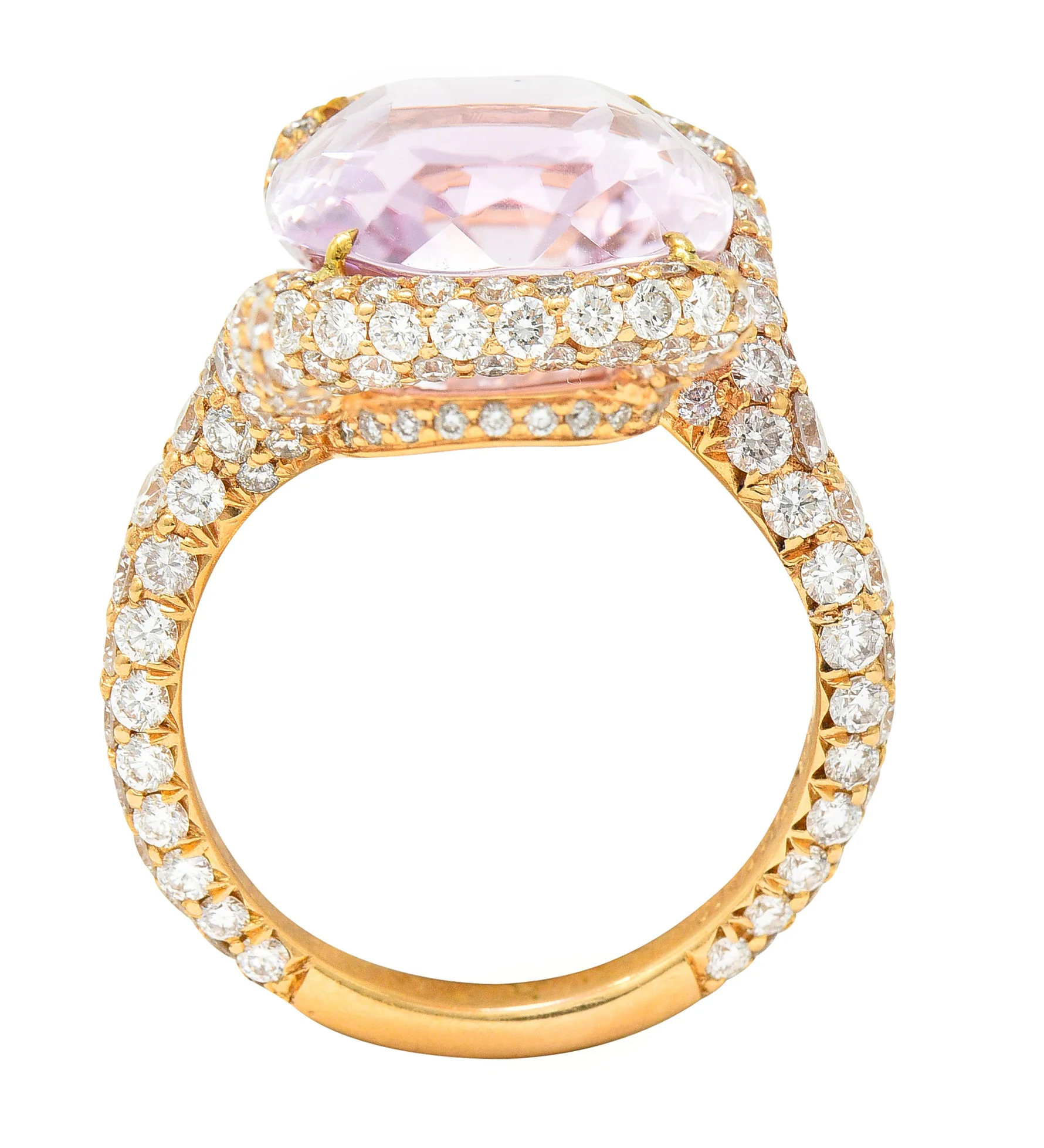De Grisogono Kunzite Pavé Diamond 18 Karat Rose Gold Bypass Gemstone Ring - Image 11