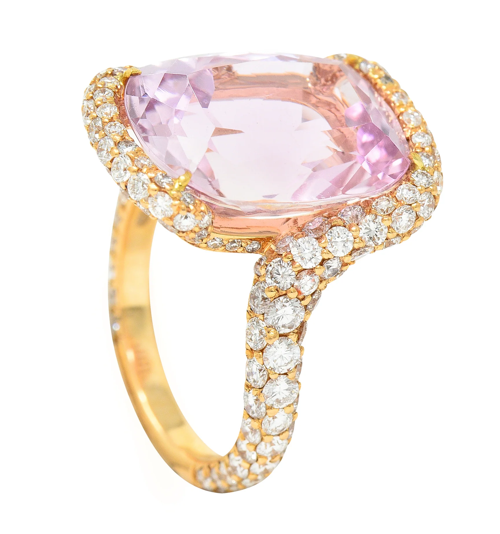 De Grisogono Kunzite Pavé Diamond 18 Karat Rose Gold Bypass Gemstone Ring - Image 12
