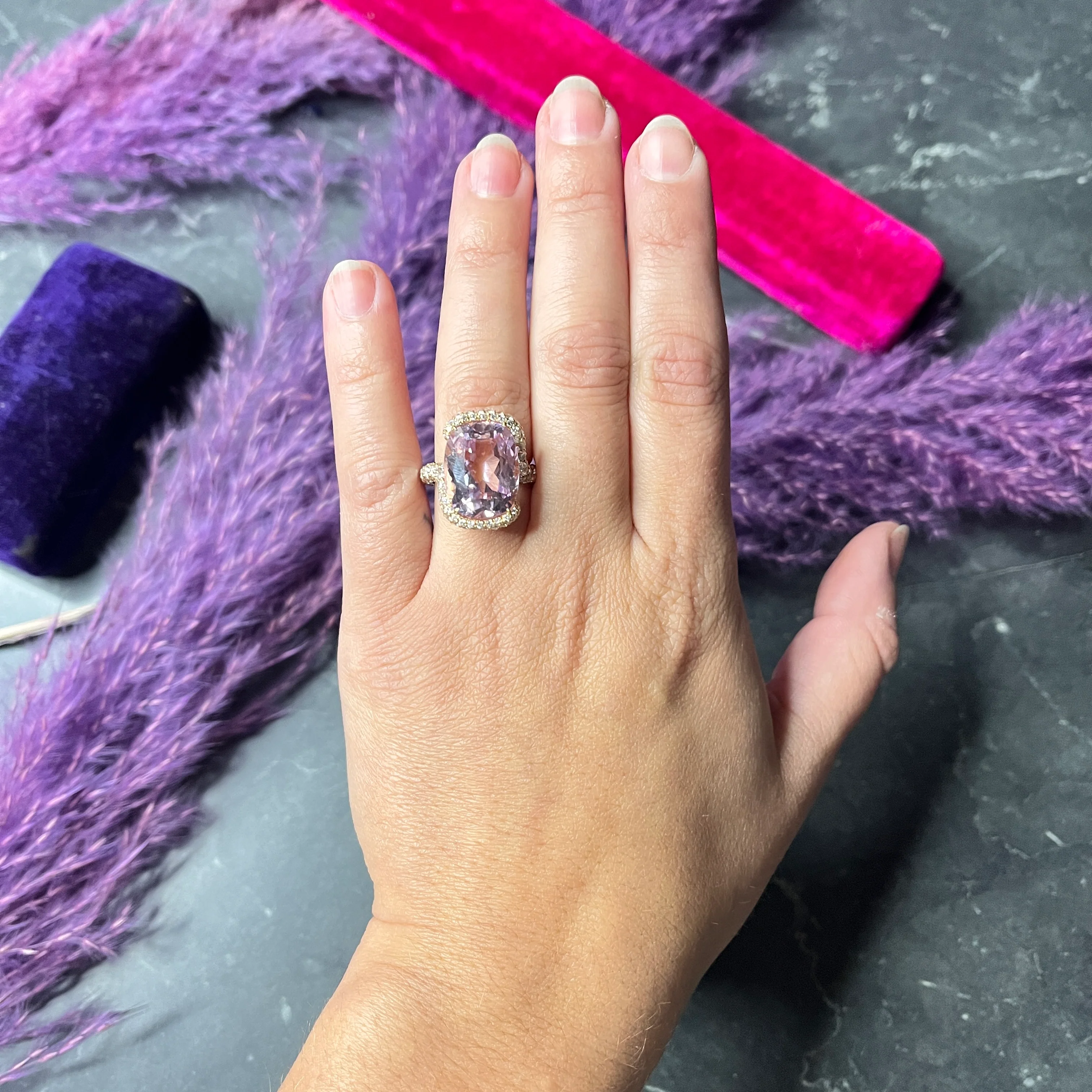 De Grisogono Kunzite Pavé Diamond 18 Karat Rose Gold Bypass Gemstone Ring - Image 13