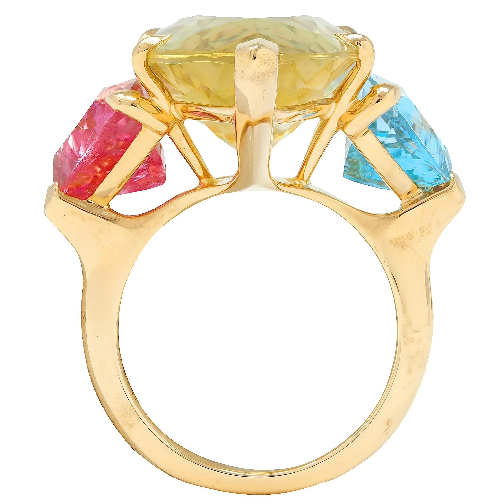 Dior French Lemon Quartz Tourmaline Topaz 18 Karat Gold Three Stone Navette Cocktail Ring - Image 4