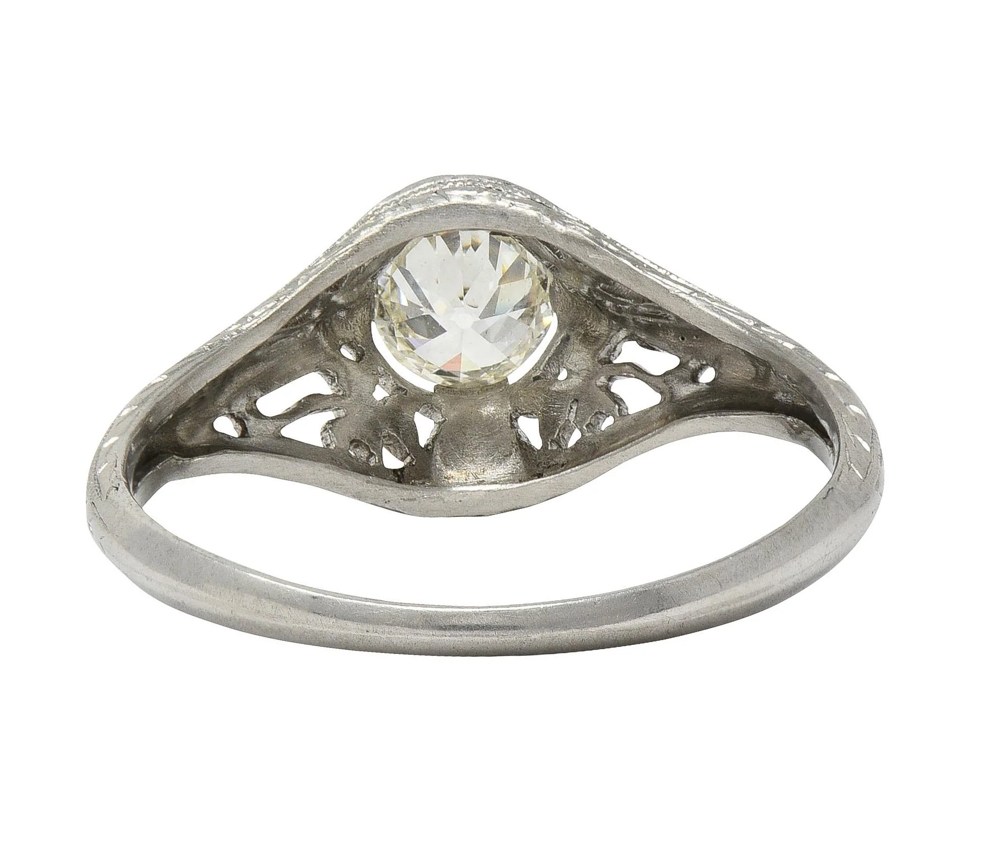 Early Art Deco 0.43 CTW Old European Diamond Platinum Clover Antique Engagement Ring - Image 3