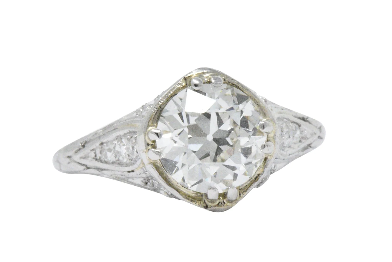 Early Retro 1.76 CTW Old European Diamond Platinum Engagement Ring GIA - Image 3