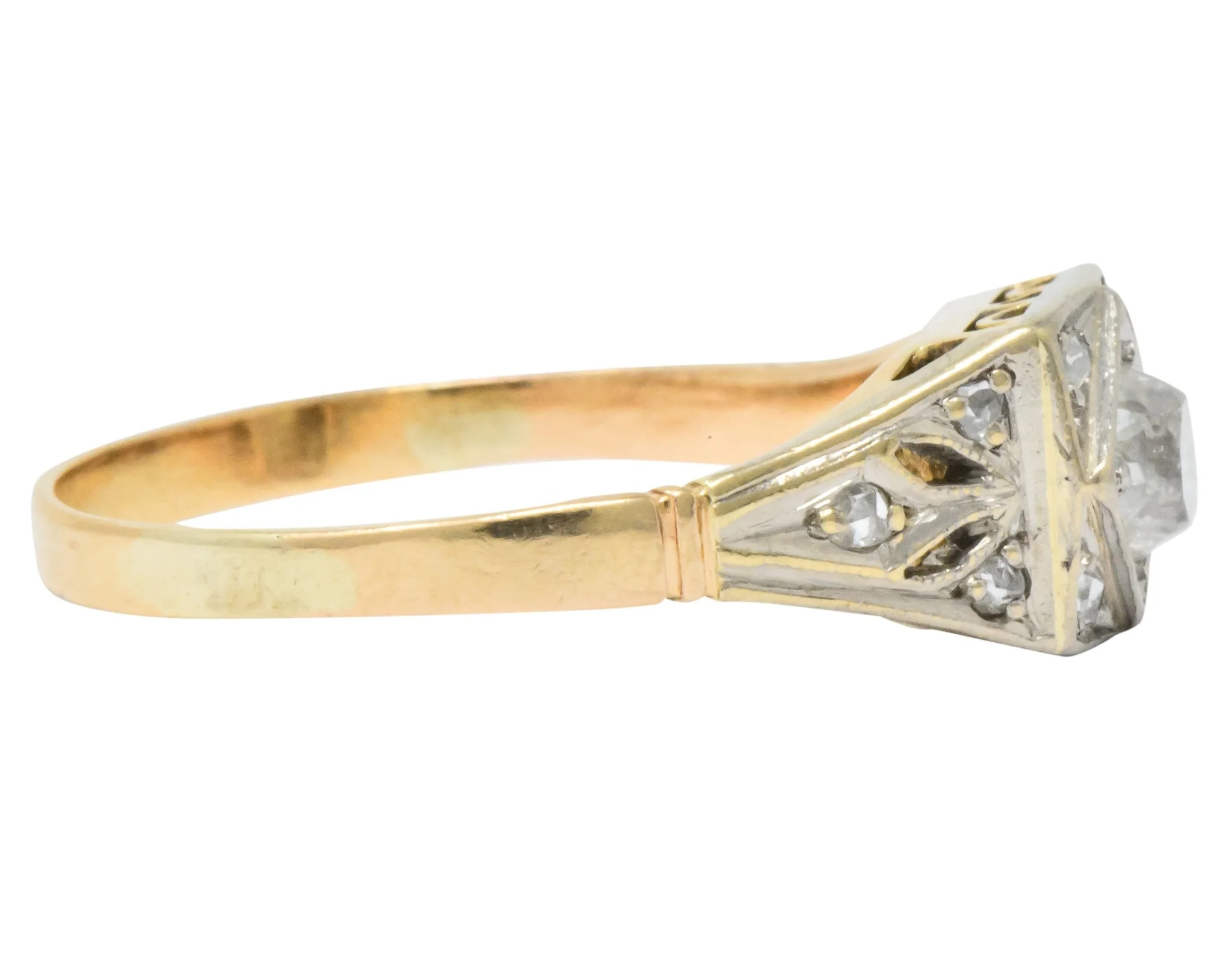 Edwardian 0.50 CTW Diamond Platinum 14 Karat Gold Antique Engagement Ring - Image 5
