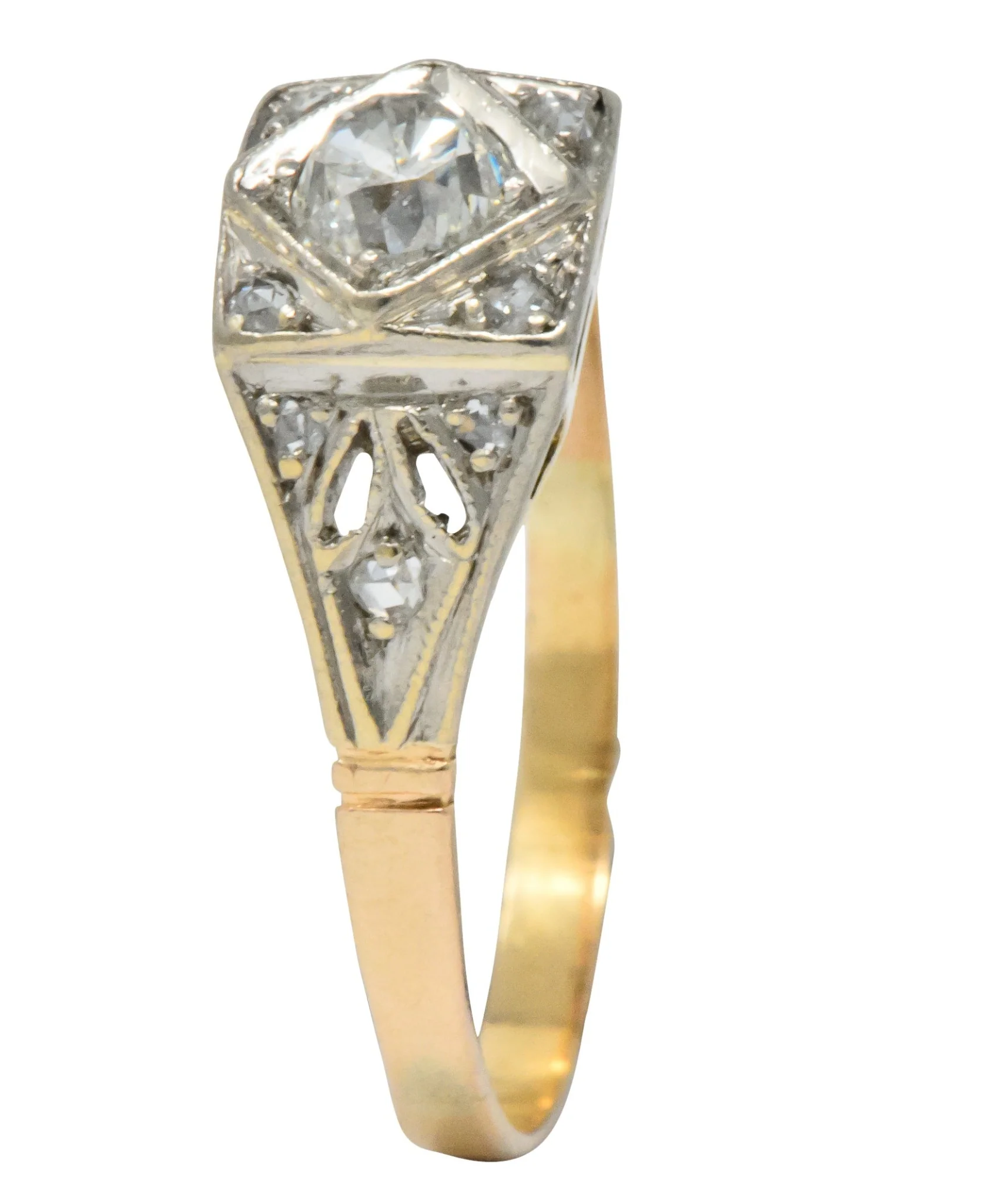 Edwardian 0.50 CTW Diamond Platinum 14 Karat Gold Antique Engagement Ring - Image 8